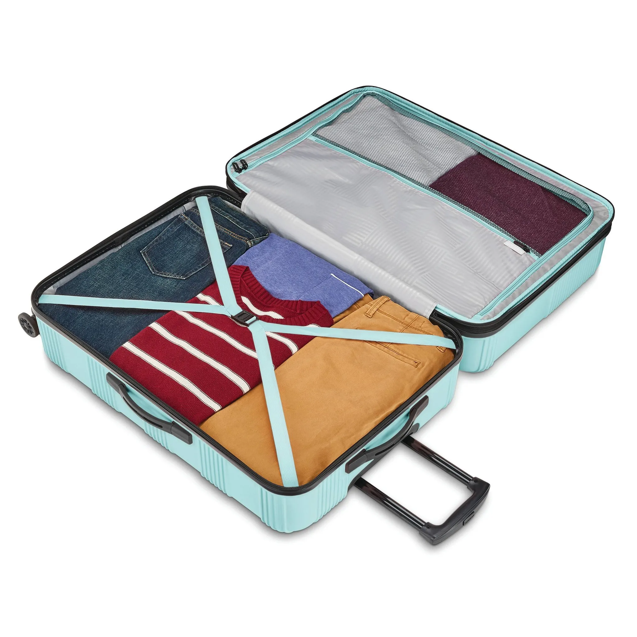 Hardside Large Checked Spinner Suitcase - Mint Green - Image 3