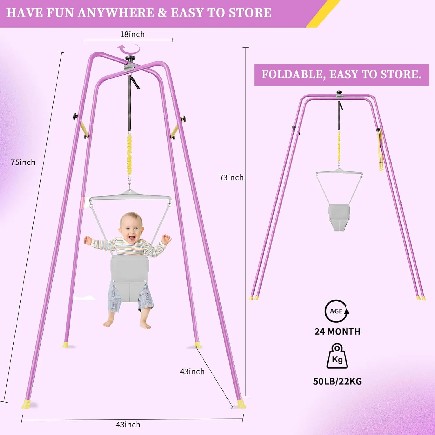 Height-Adjustable Baby Jumper - Purple - Image 5