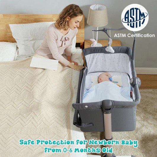 Height Adjustable Baby Side Crib  With Music Box & Toys-Dark Gray - Image 5