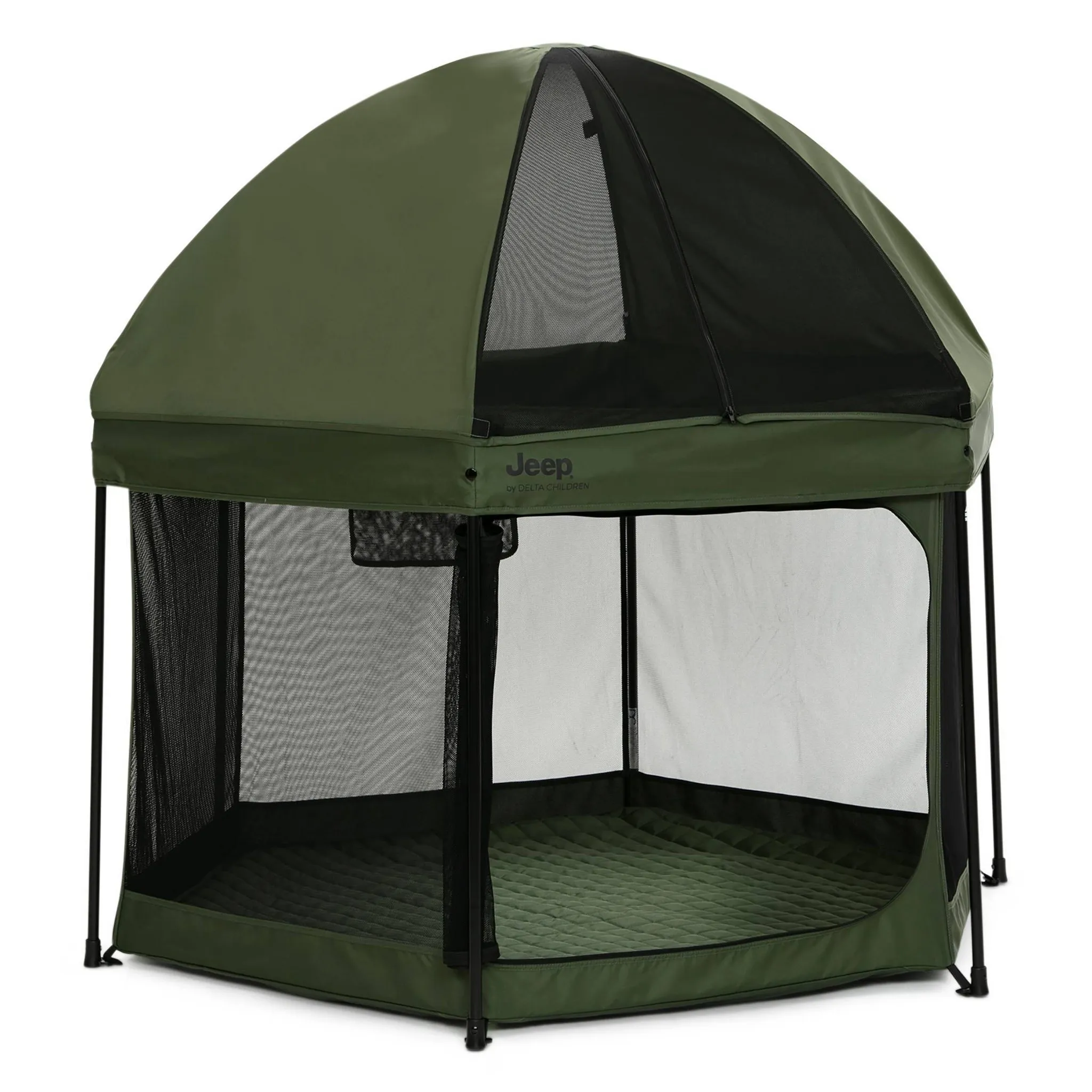 Hexagon Pop Up Playard with Removable Canopy - Olive Green