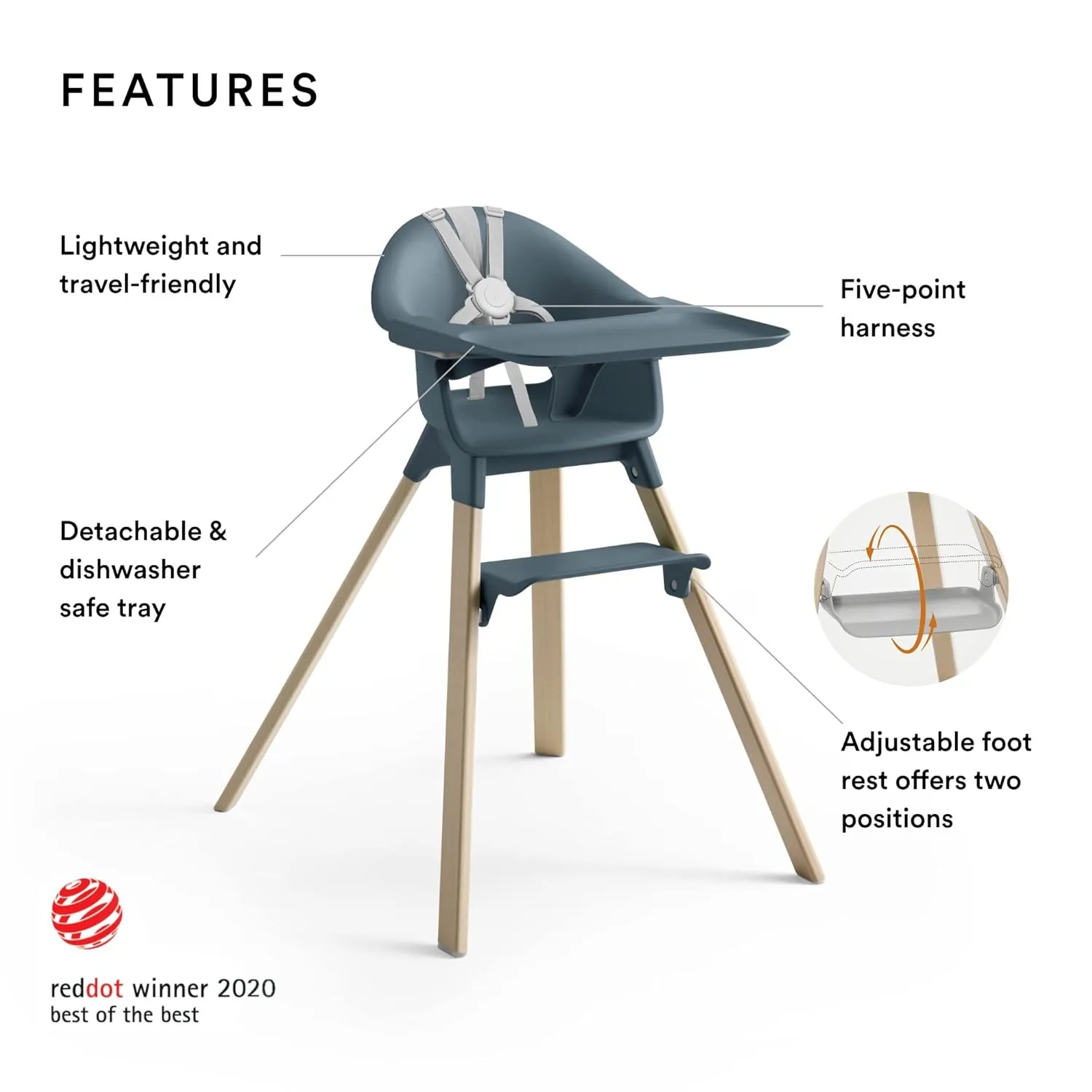 Clikk High Chair All-in-One with Tray & Harness - Fjord Blue - Image 5