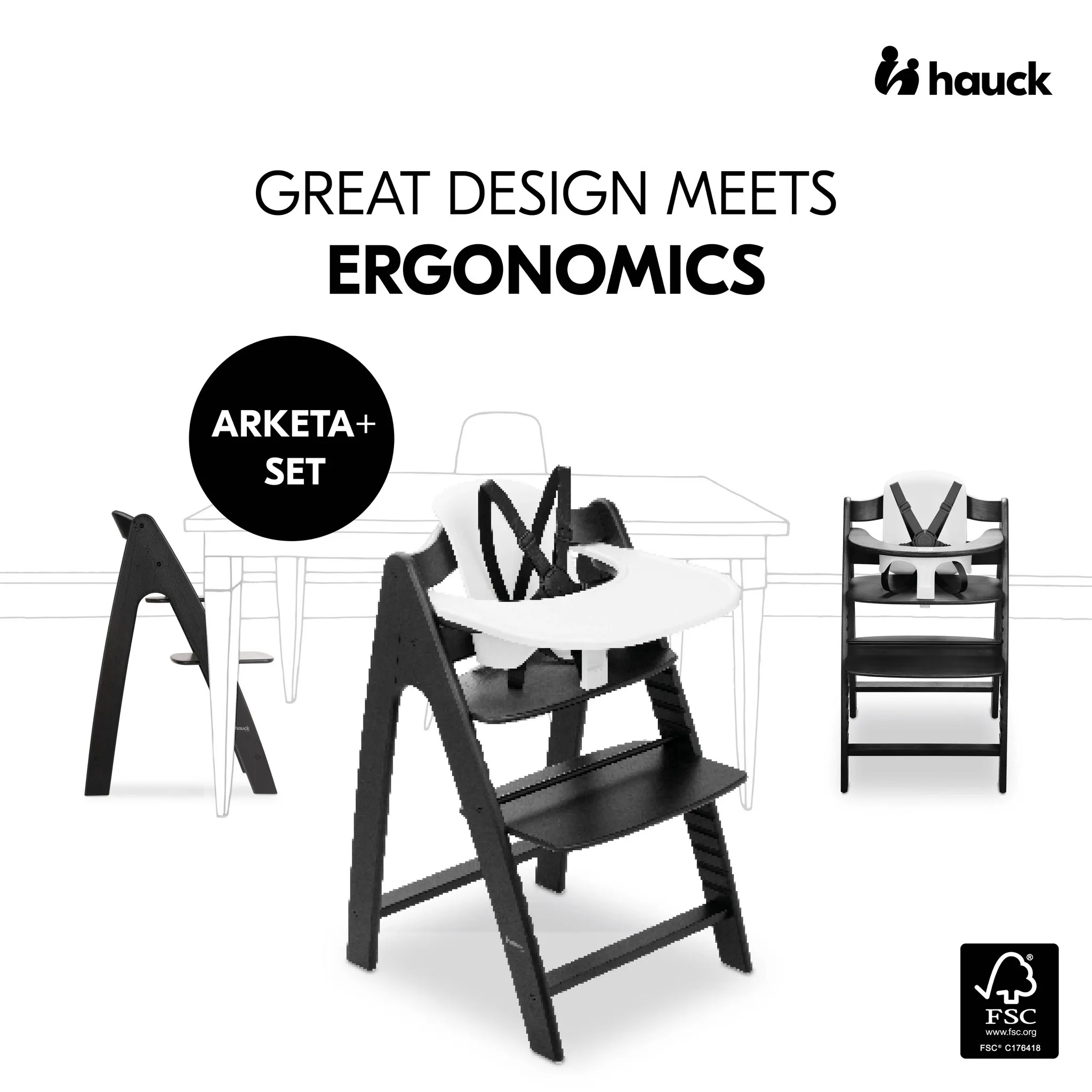High Chair with Cushion - Blackwashed - Image 3