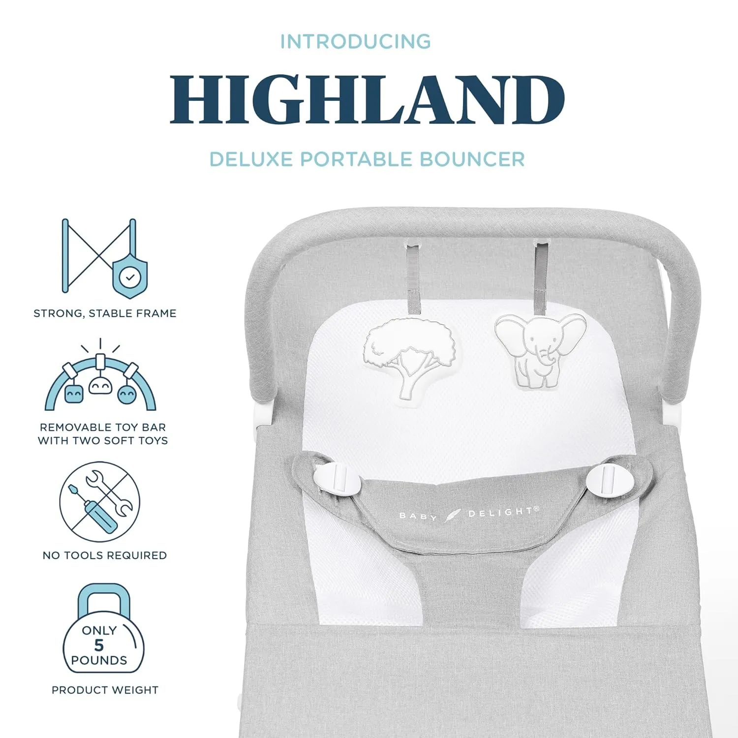 Highland Portable Baby Bouncer - Pebble Gray - Image 5
