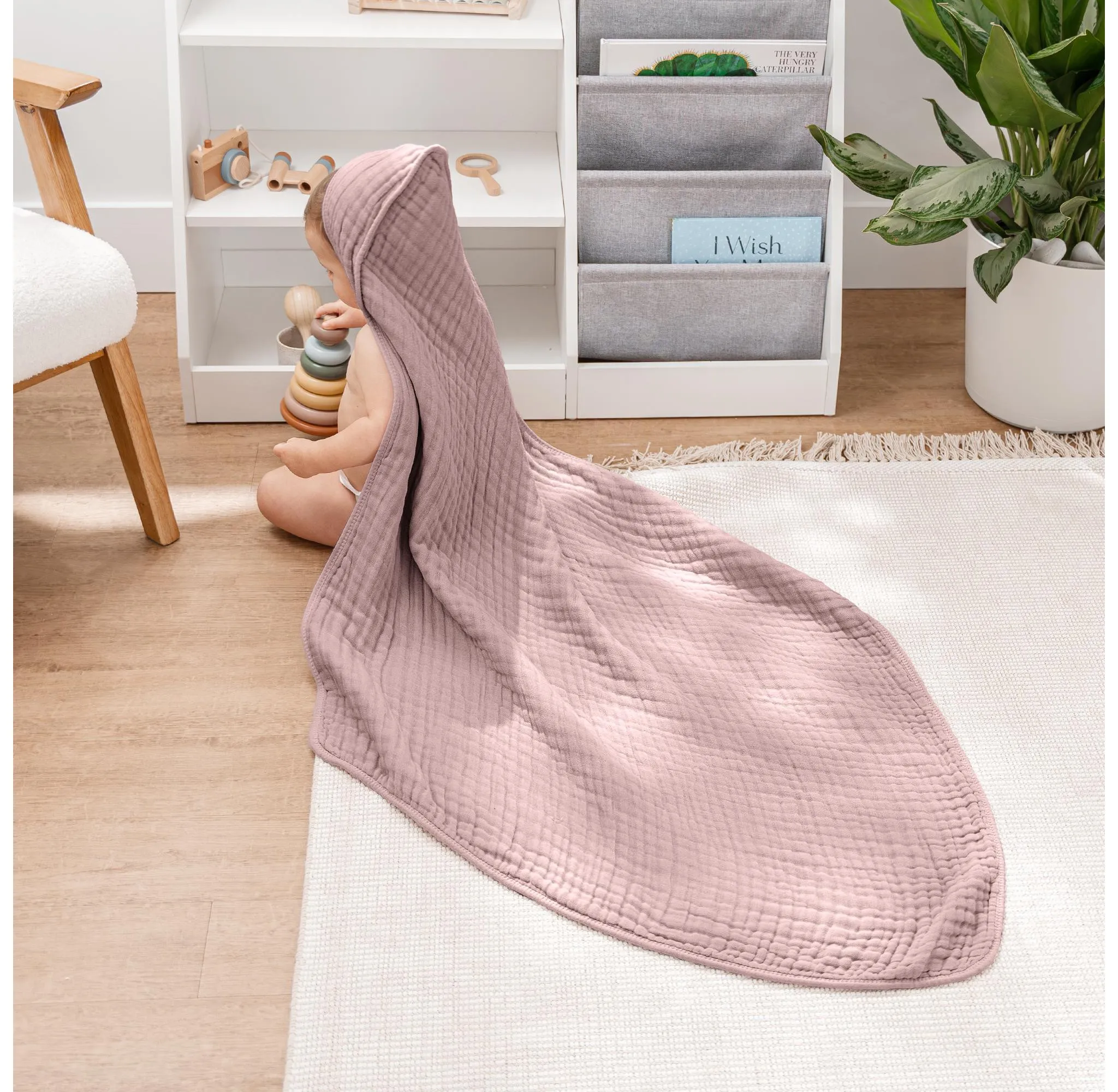 Hooded Baby Towels - 6 Layer, 100% Muslin Cotton - Large 32 x 32 Inch - Image 3