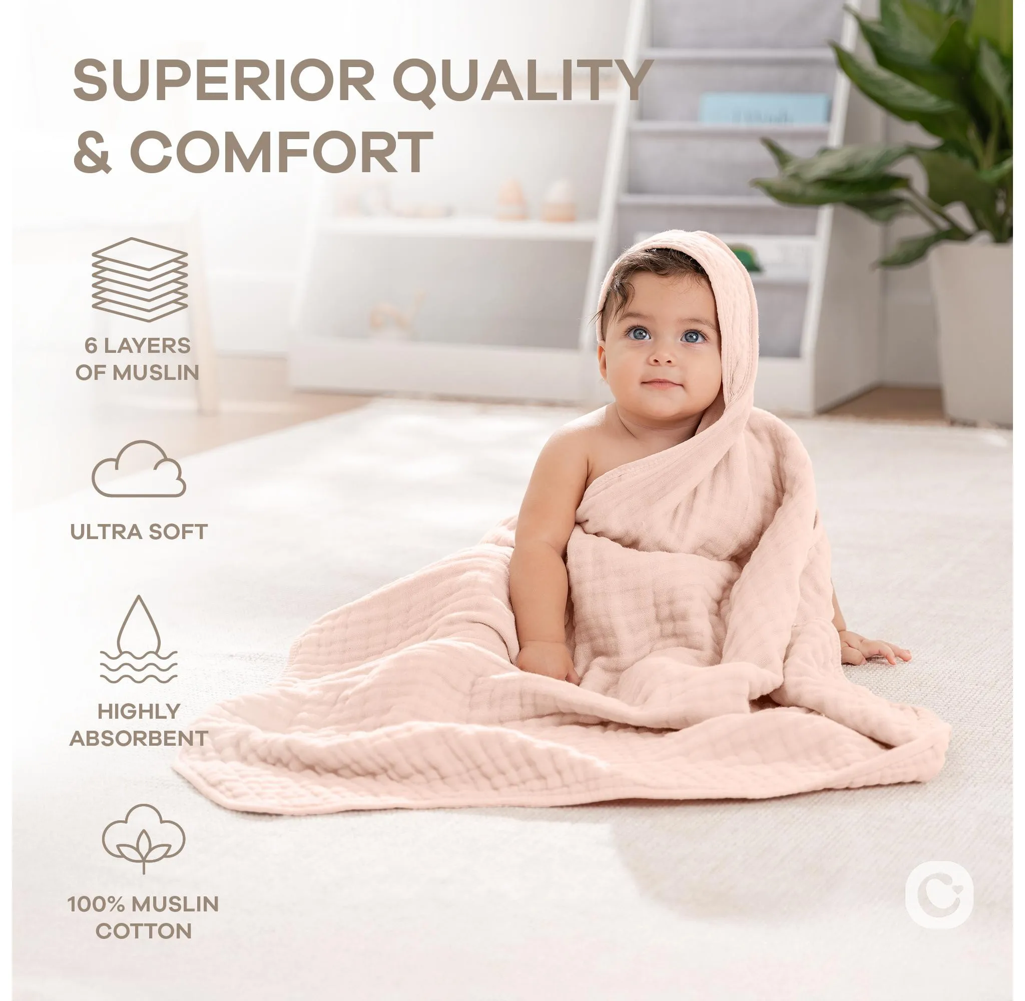 Hooded Baby Towels - 6 Layer, 100% Muslin Cotton - Large 32 x 32 Inch - Image 4