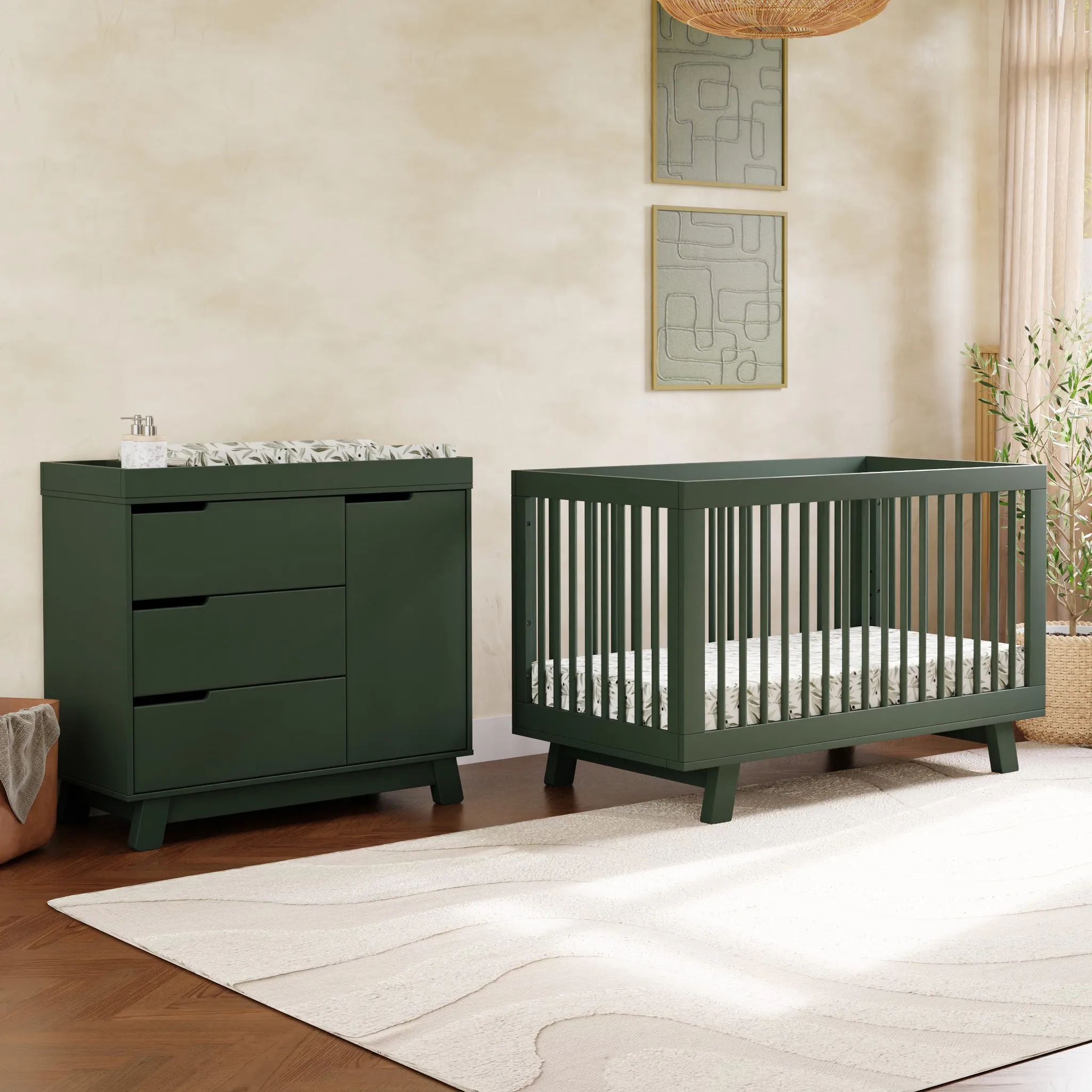 Hudson 3-In-1 Convertible Crib with Toddler Bed Conversion Kit - Forest Green - Image 4