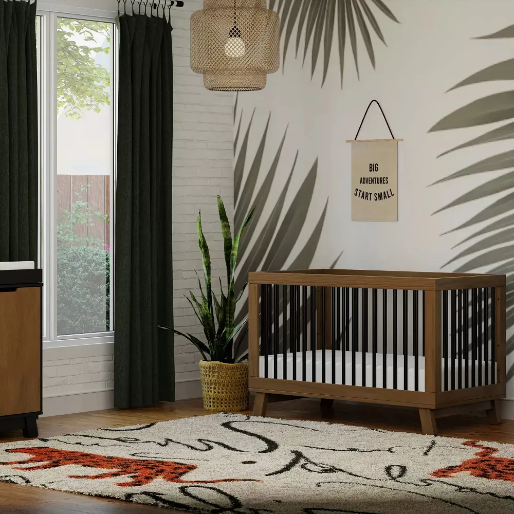 Hudson 3-in-1 Convertible Crib - Natural Walnut/Black - Image 8