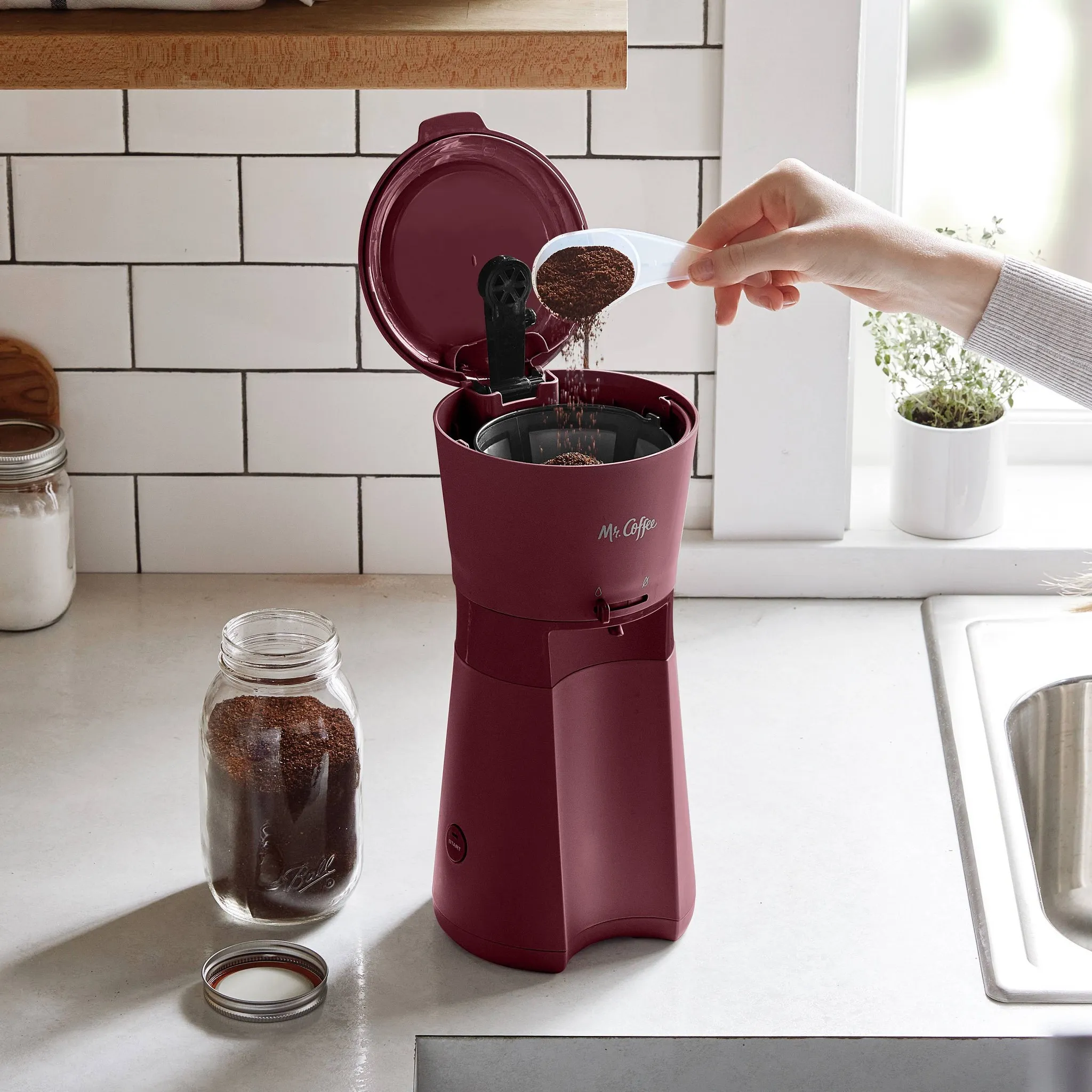 Iced Coffee Maker with Reusable Tumbler and Coffee Filter - Burgundy: Brews Iced Coffee, 22 oz Capacity - Image 3