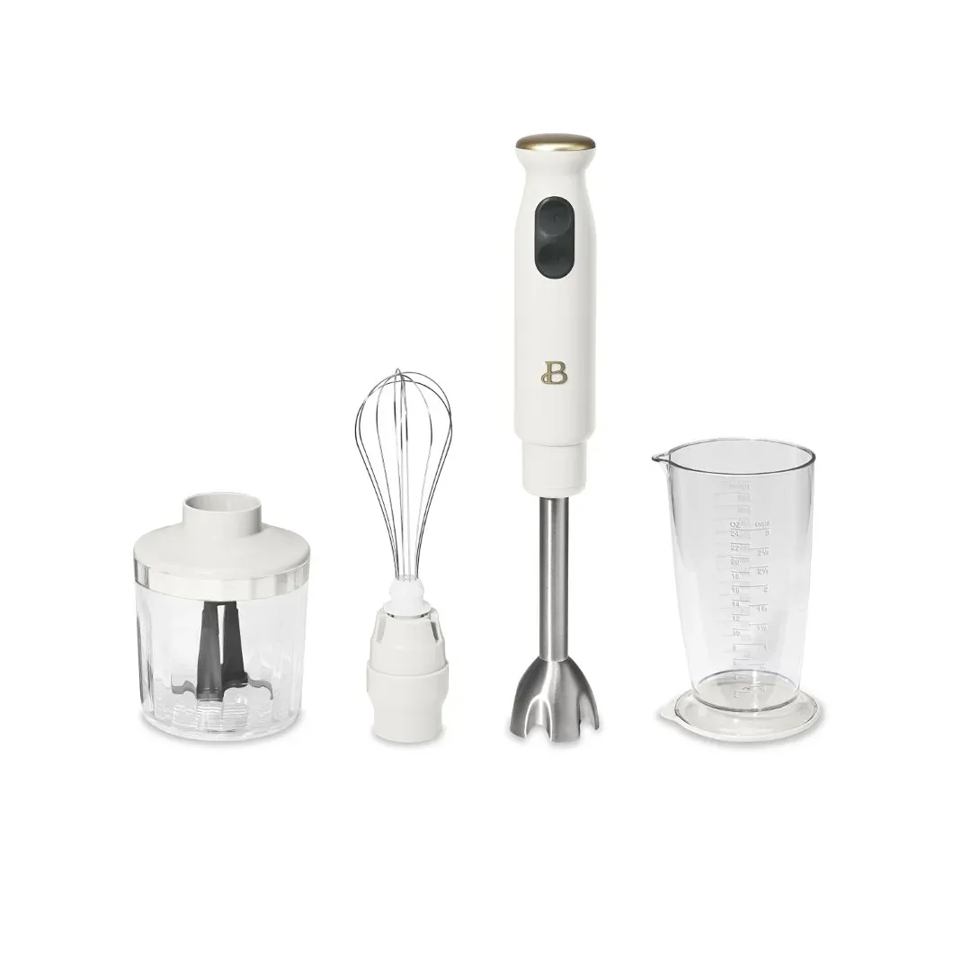Immersion Blender with Chopper and Measuring Cup - White
