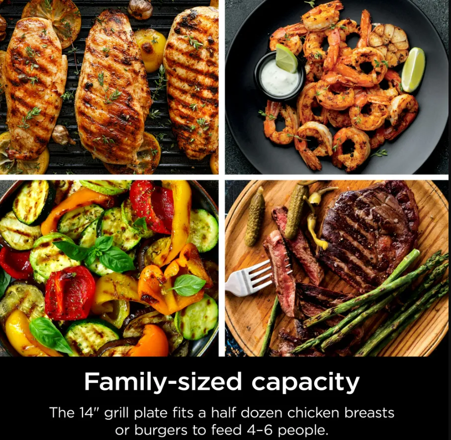 Sizzle 4-6 Serving Indoor Electric Grill W/ Nonstick Grill Plate Edge-to-Edge Heating GR100 - Image 6