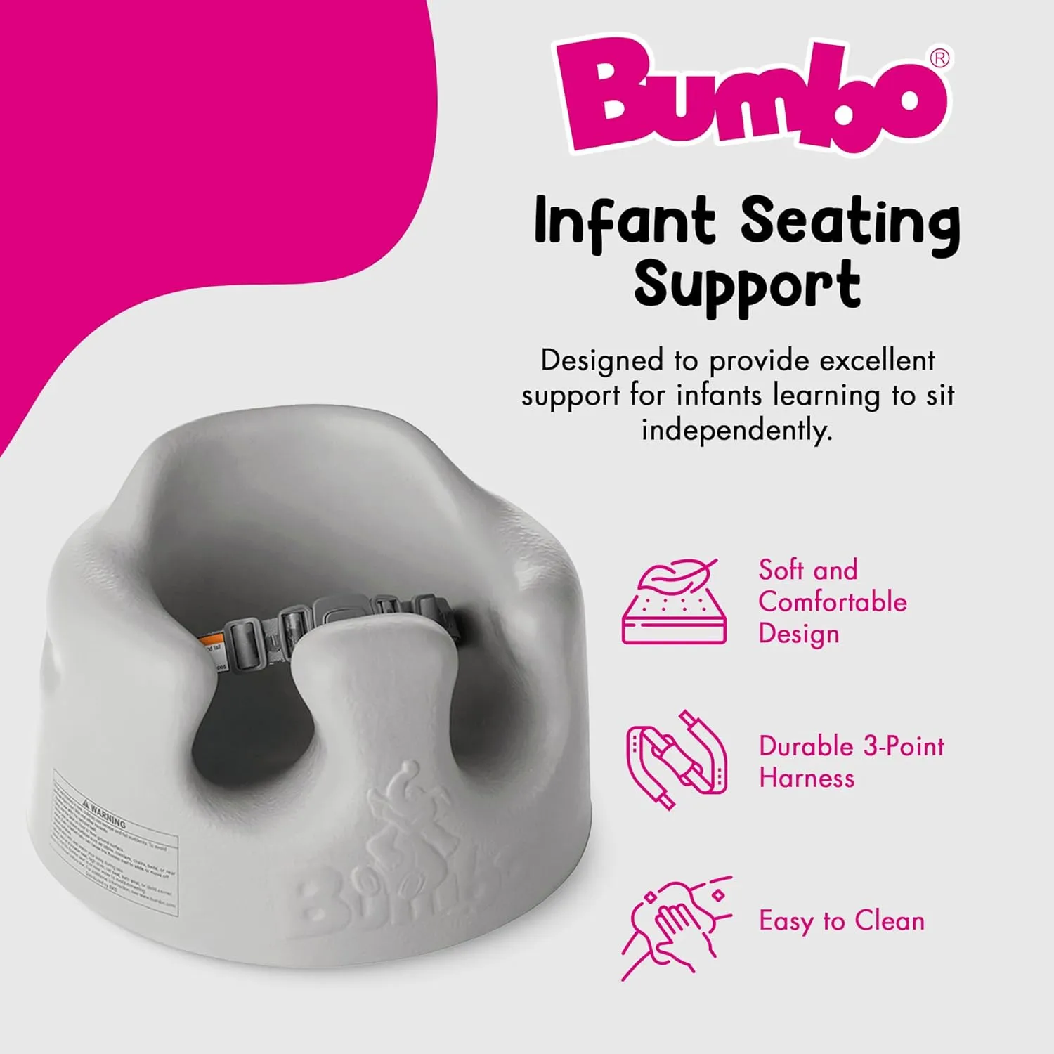 Infant Soft Foam Support Wide Floor Seat - Cool Grey - Image 4