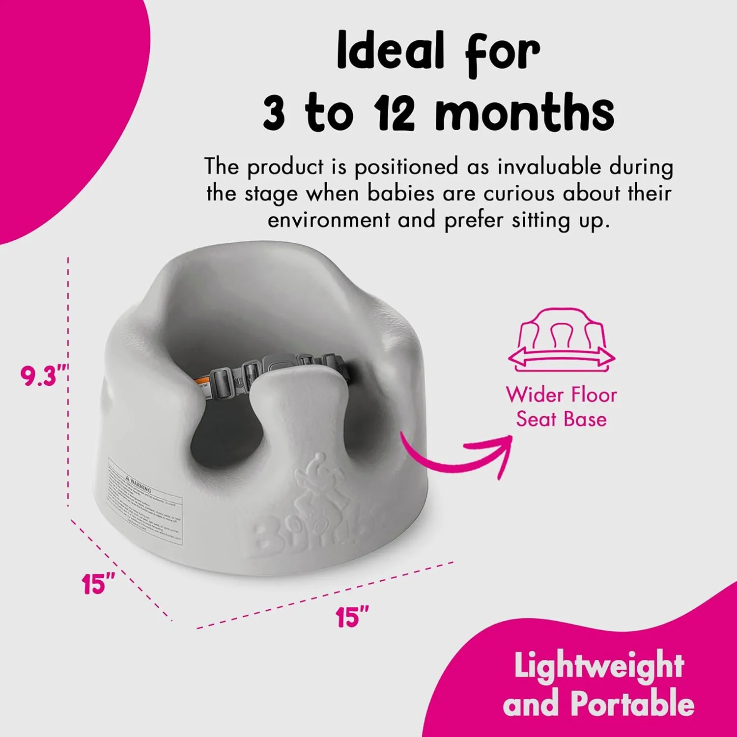 Infant Soft Foam Support Wide Floor Seat - Cool Grey - Image 5