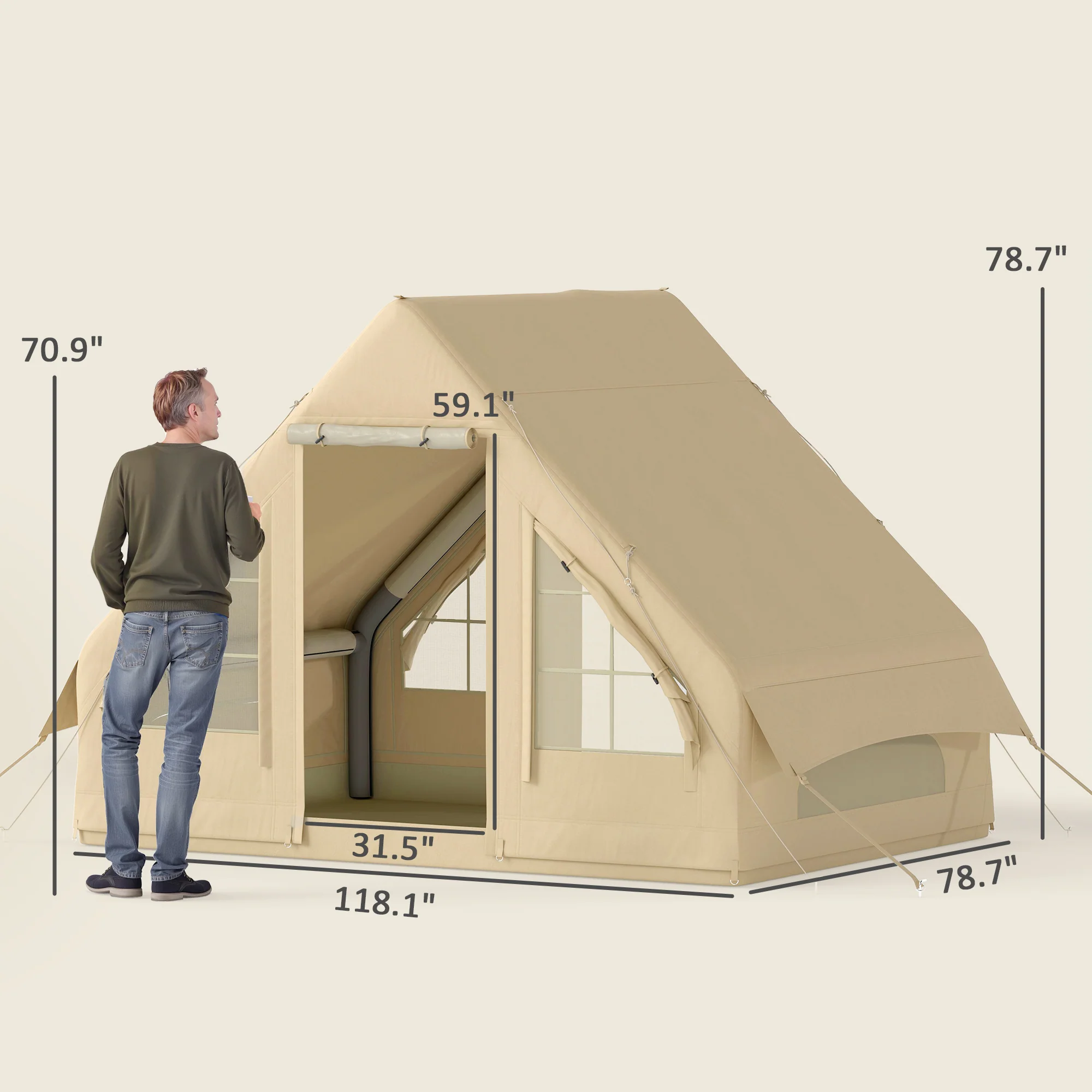 Inflatable Camping Tent with Hand Pump, 4 Season Blow Up Tent, Waterproof and Windproof with Mesh Windows and Doors - Image 2