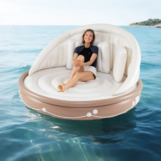 Inflatable Canopy Island Tanning Pool Lounger Float With Retractable Canopy - Image 2