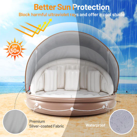 Inflatable Canopy Island Tanning Pool Lounger Float With Retractable Canopy - Image 6