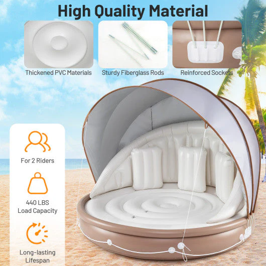Inflatable Canopy Island Tanning Pool Lounger Float With Retractable Canopy - Image 8