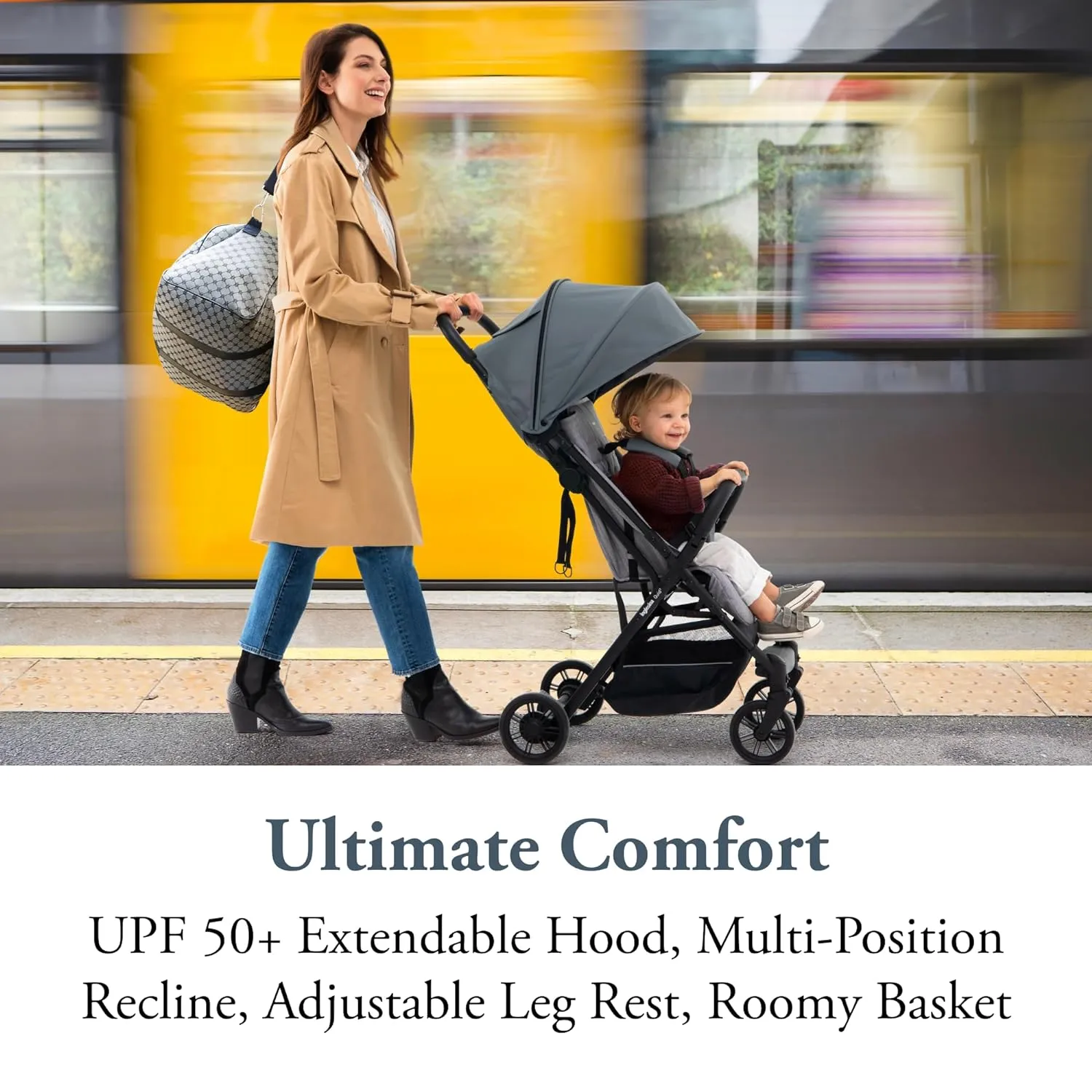Inglesina Quid Stroller - Manta Blue - Ultra Compact Lightweight Travel Stroller for Babies and Toddlers, Airplane Overhead, Foldable, Reclining Seat, Collapsible Canopy, 3 Months - 50 lbs, BPA Free - Image 2
