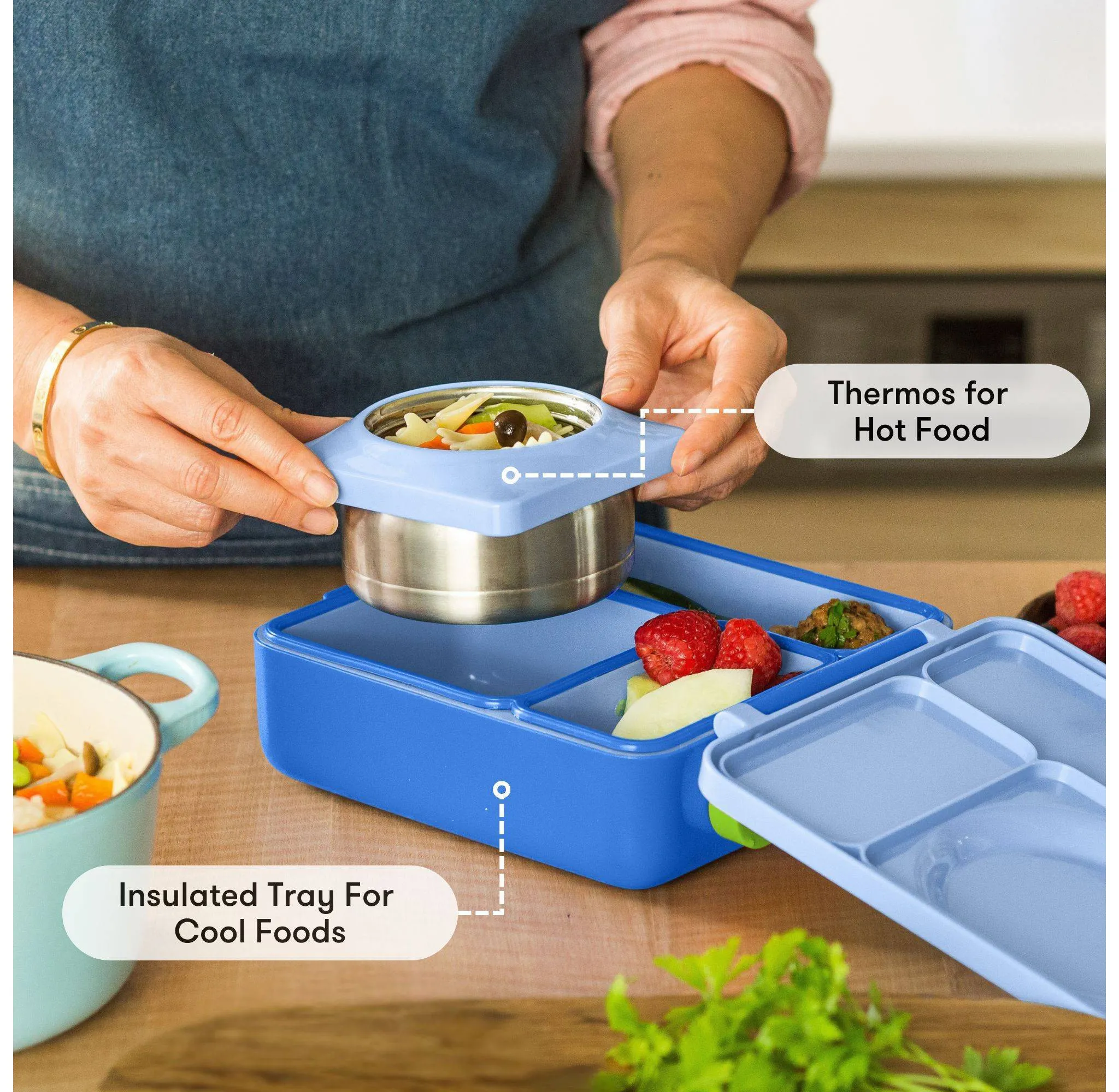 Insulated Bento Lunch Box with Leakproof Thermos - Blue - Image 4