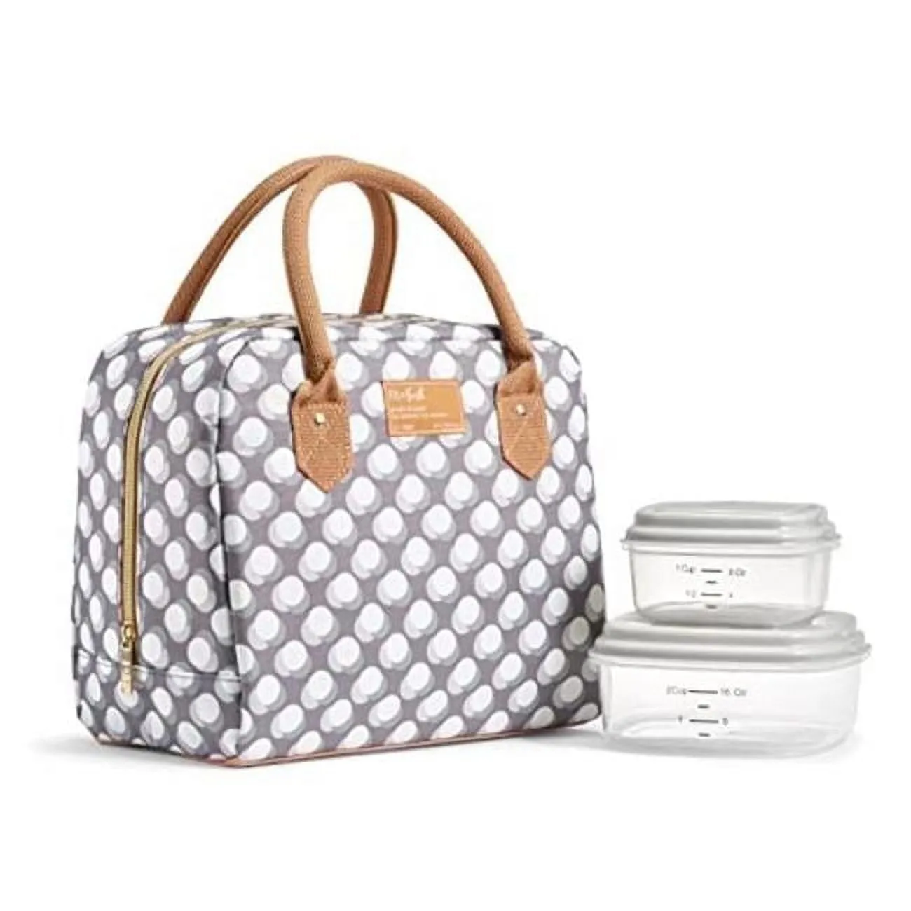 Insulated Lunch Bag With Containers - Grey Dot
