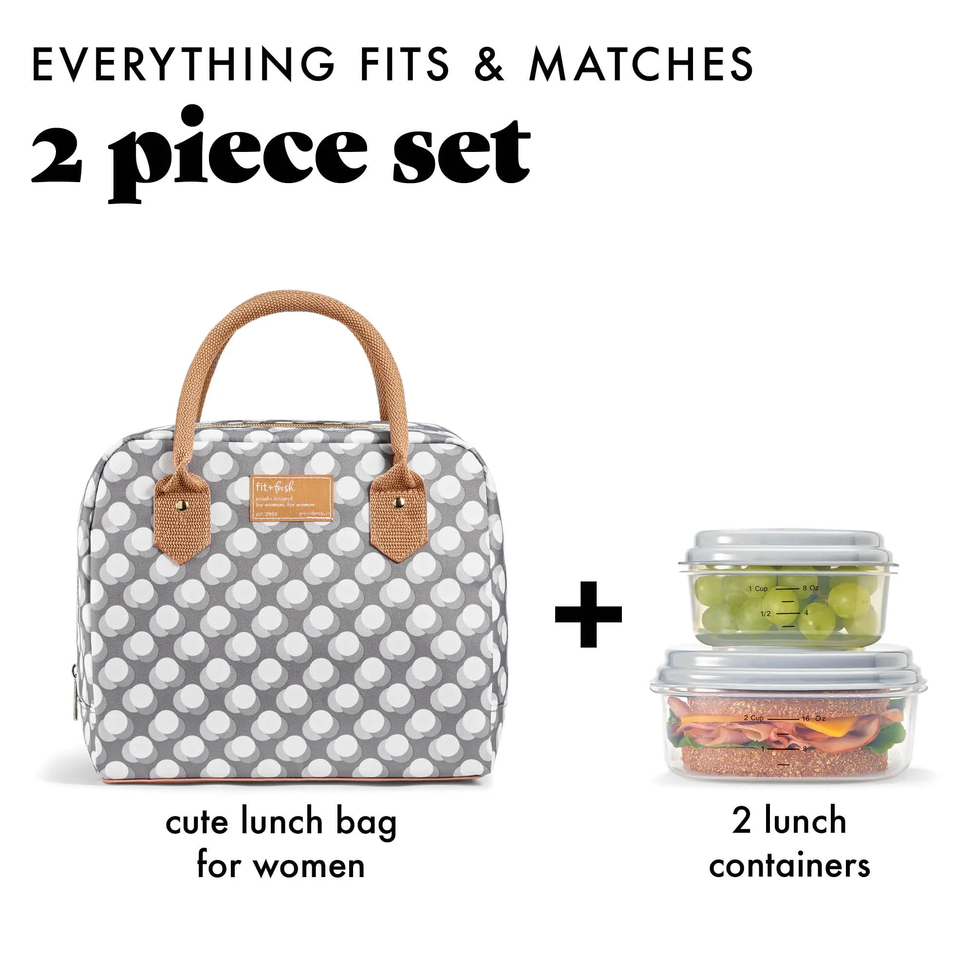 Insulated Lunch Bag With Containers - Grey Dot - Image 2