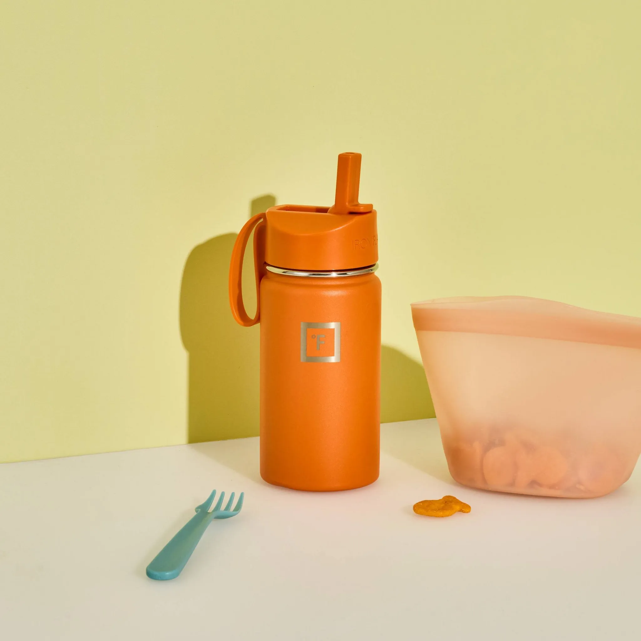 IRON FLASK 14oz Stainless Steel Water Bottle with Plastic Lid Apricot Orange: Insulated Kids & Toddler Drinkware - Image 3