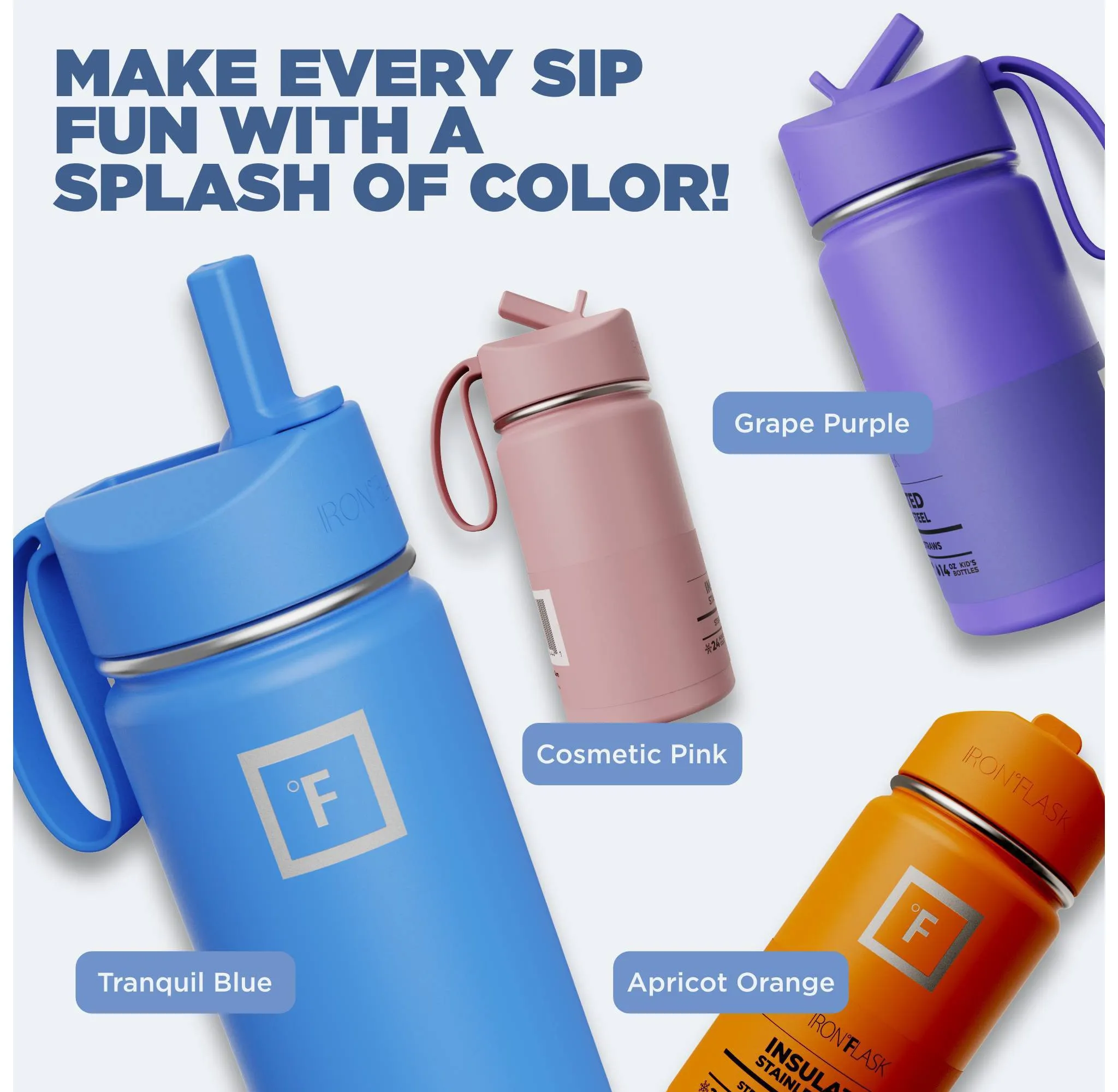 IRON FLASK 14oz Stainless Steel Water Bottle with Plastic Lid Grape Purple: Insulated Kids & Toddler Drinkware - Image 3