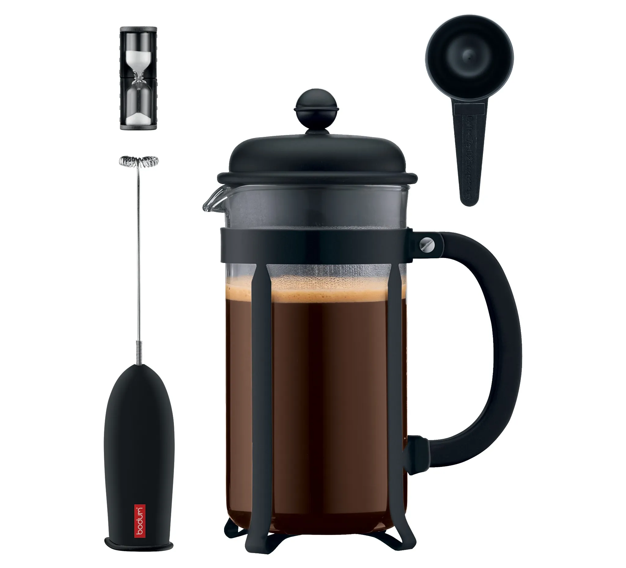 Java Coffee Press 4-Piece Set - Black French Press Coffee Maker with Battery-Powered Frother & Scoop, 8 Cup Capacity - Image 4