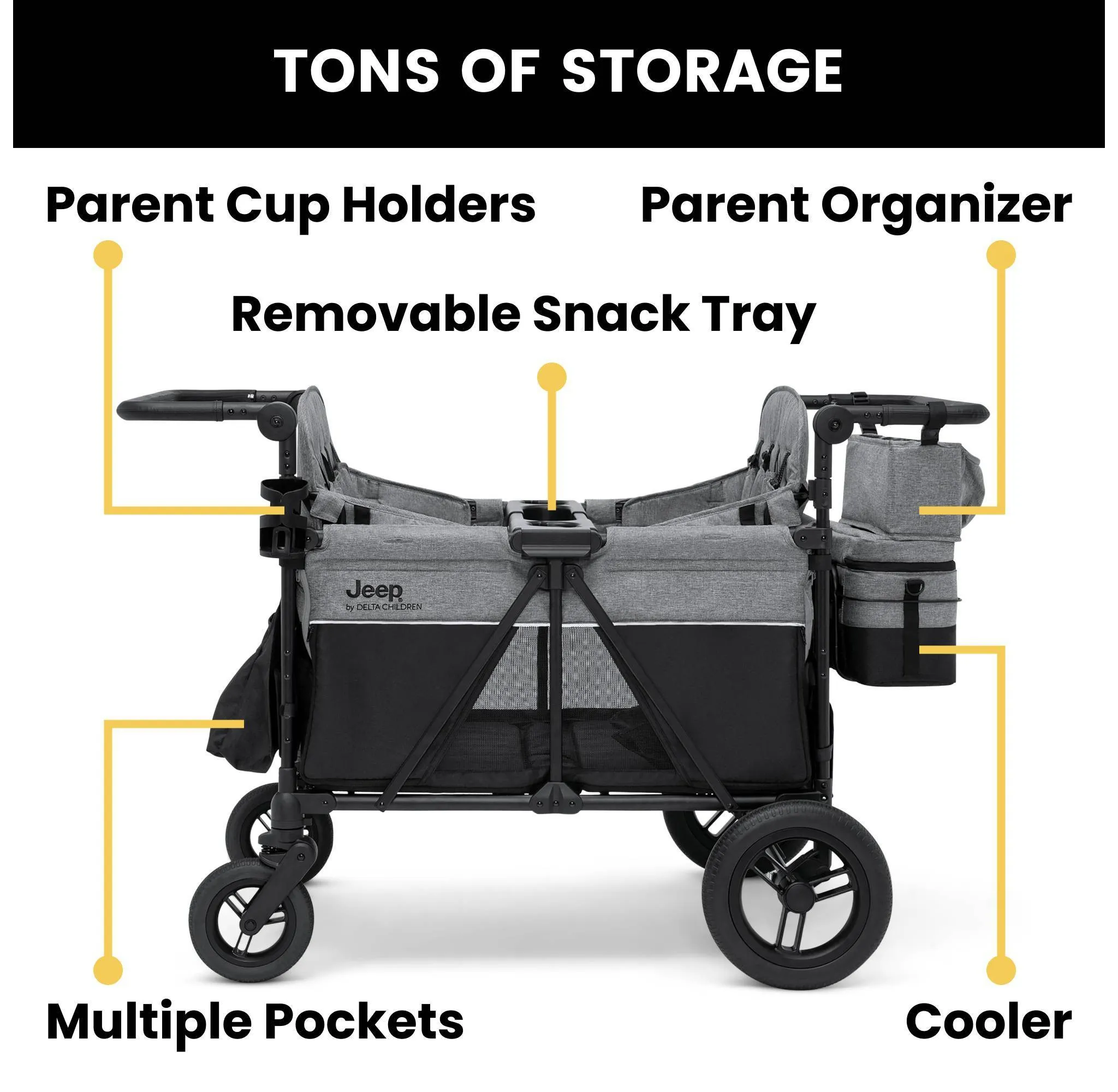 Jeep Wrangler Deluxe 4 Seater Stroller Wagon - Grey - Image 5