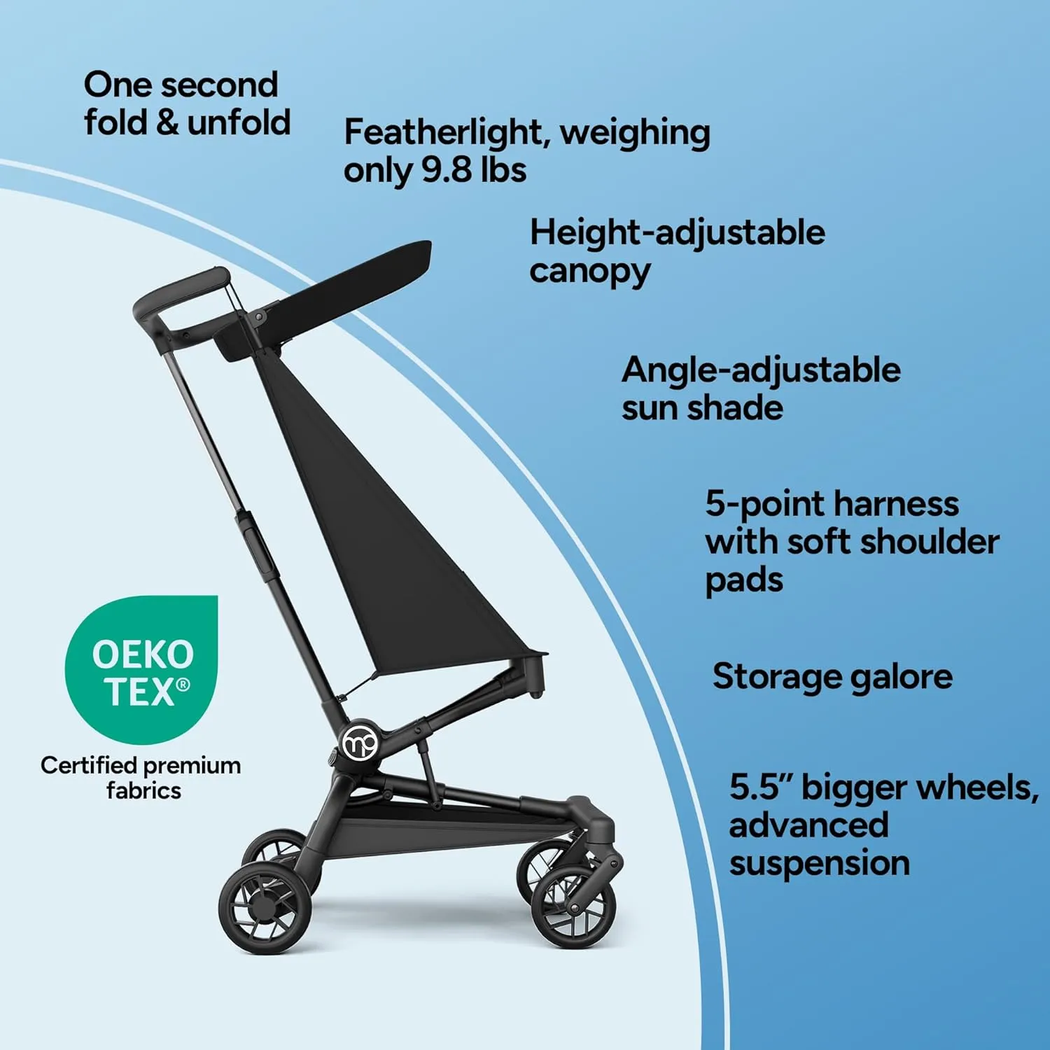 Jeto Lightweight Travel Stroller - Black - Image 6