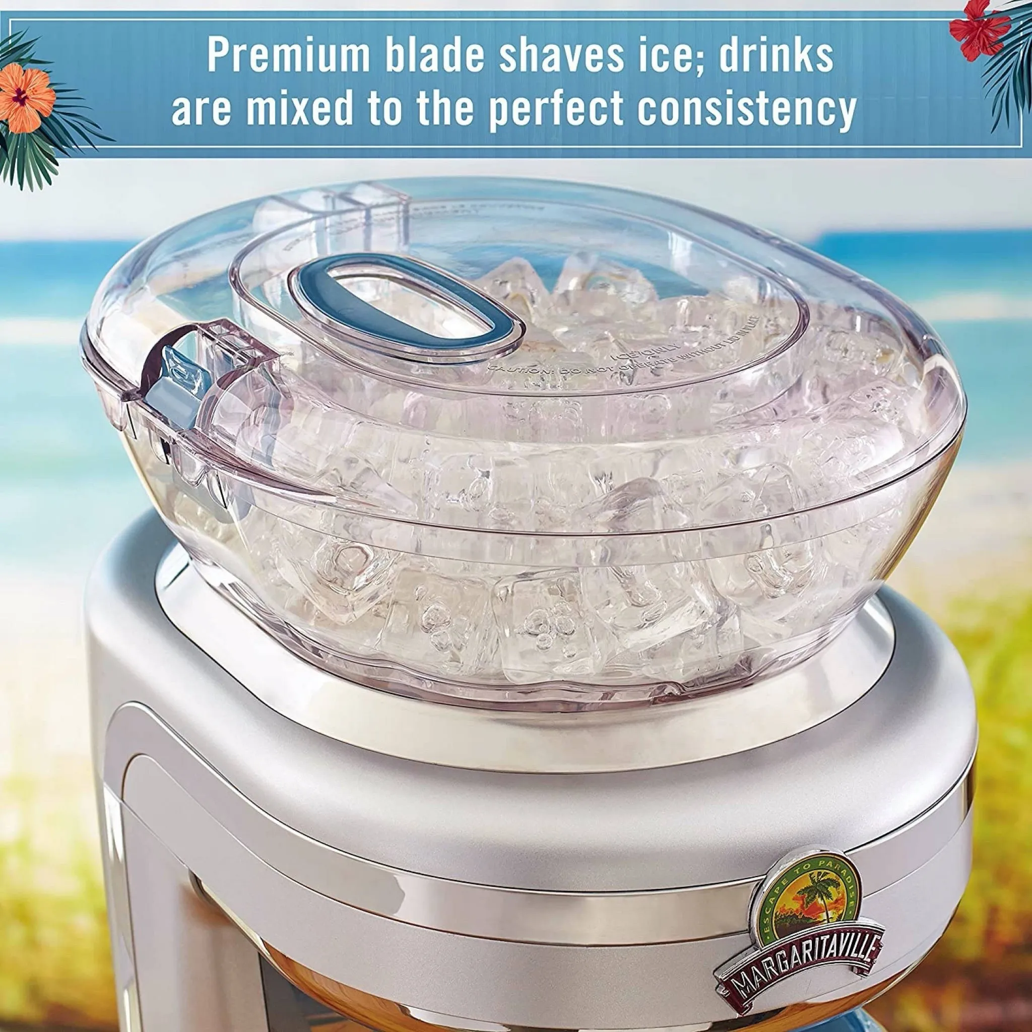 Key West Frozen Concoction Maker Ice Shaver and Crusher Blue/Silver: 64oz Capacity, 450W, Dishwasher-Safe Parts - Image 3
