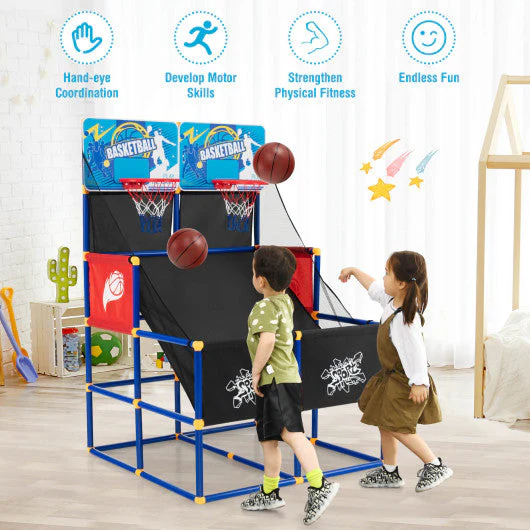 Kids Arcade Basketball Game Set With 4 Basketballs and Ball Pump - Image 3