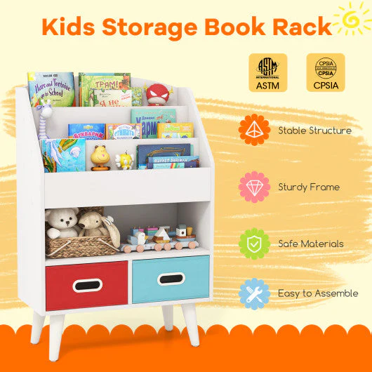 Kids Bookshelf With Open Compartment for Toddlers 3+ Years Old-White - Image 7