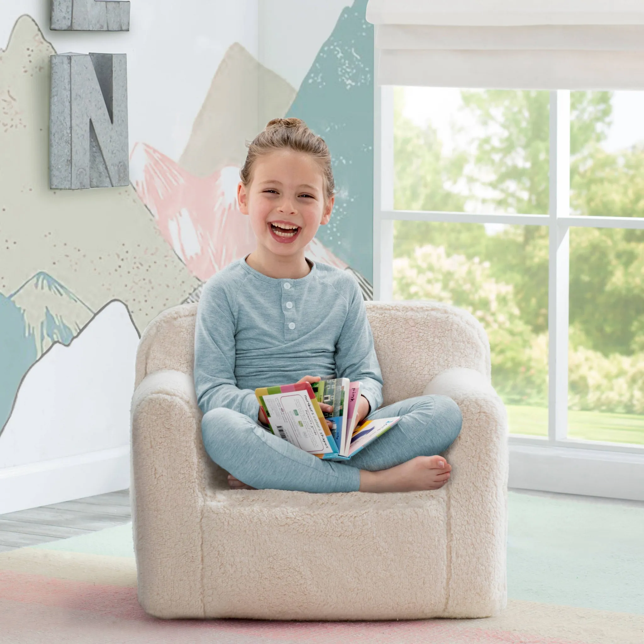 Kids' Cozee Faux Shearling Chair - Cream - Image 2