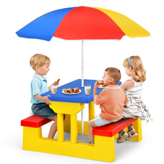 Kids Picnic Folding Table and Bench With Umbrella-Yellow - Image 7