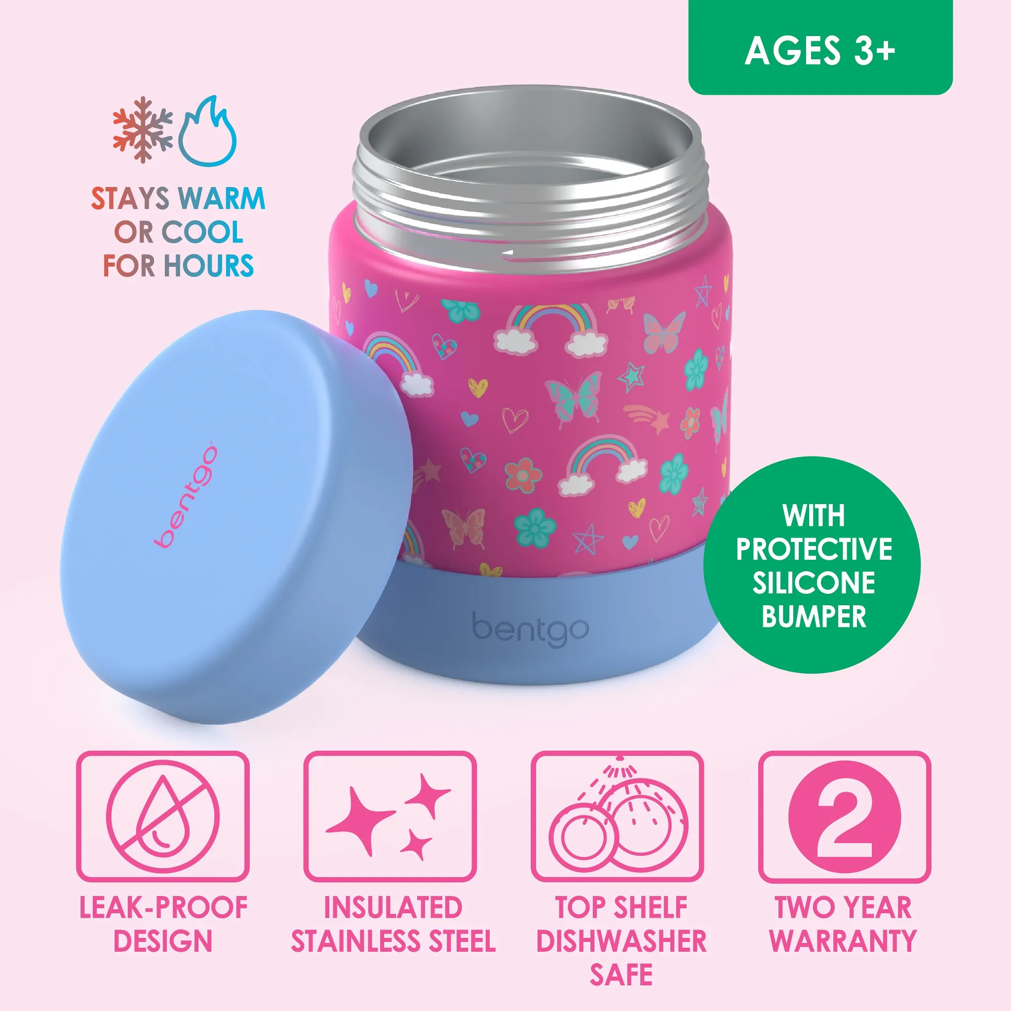 Kids' Stainless Steel Insulated Food Jar - Rainbows & Butterflies - Image 2