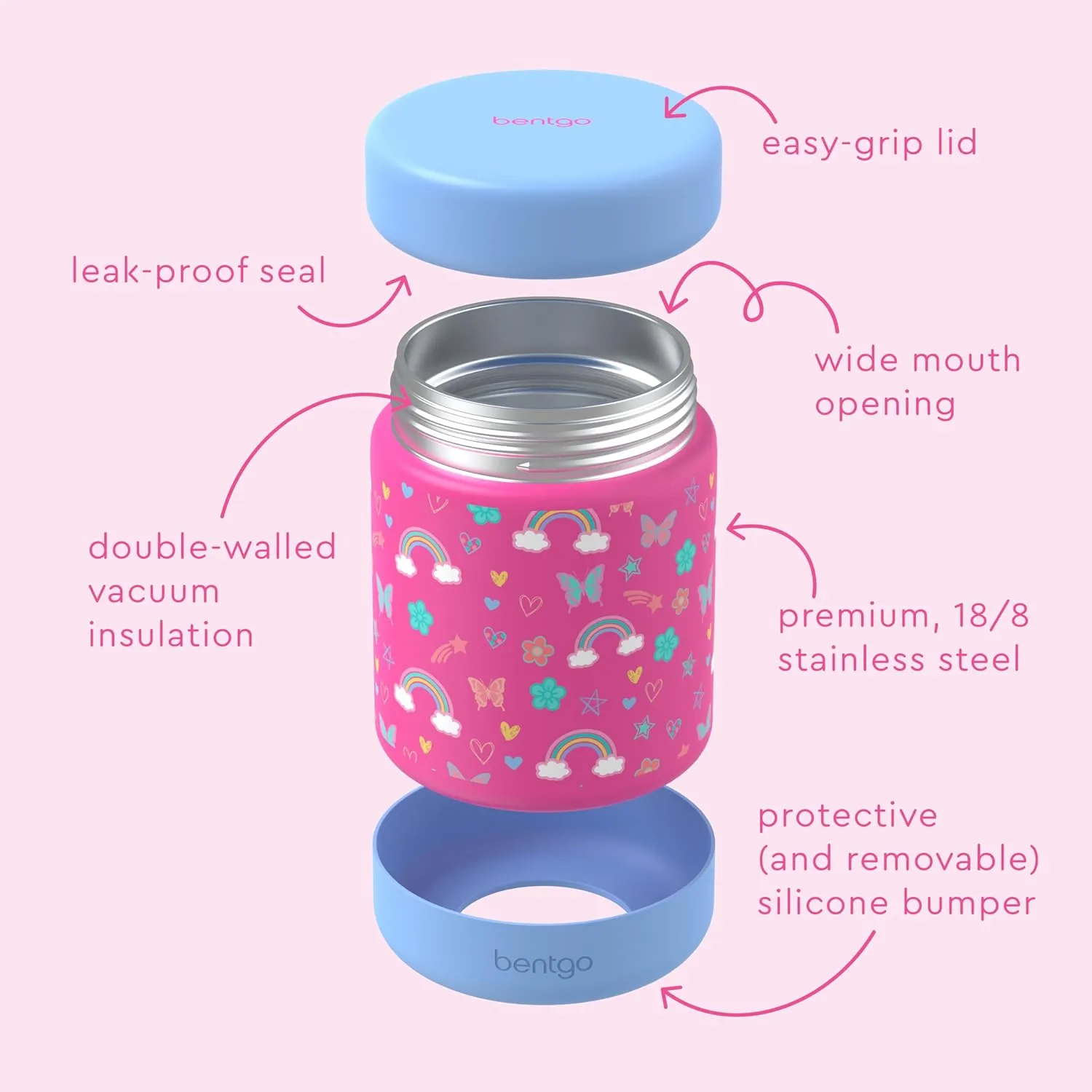 Kids' Stainless Steel Insulated Food Jar - Rainbows & Butterflies - Image 5