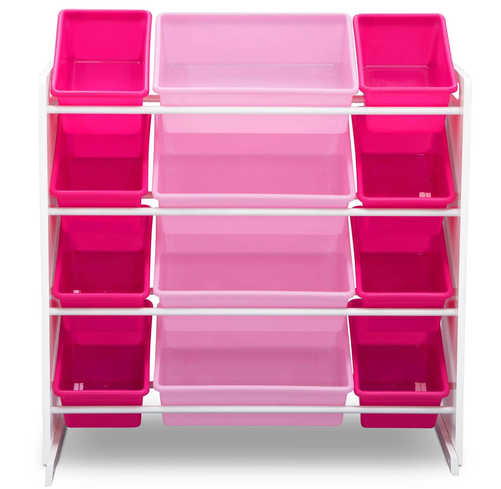 Kids Toy Storage Organizer with 12 Plastic Bins - White/Pink - Image 2