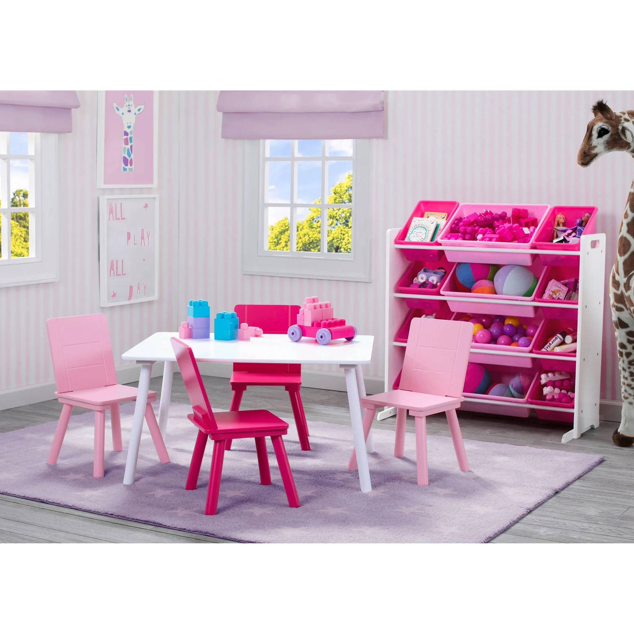 Kids Toy Storage Organizer with 12 Plastic Bins - White/Pink - Image 5