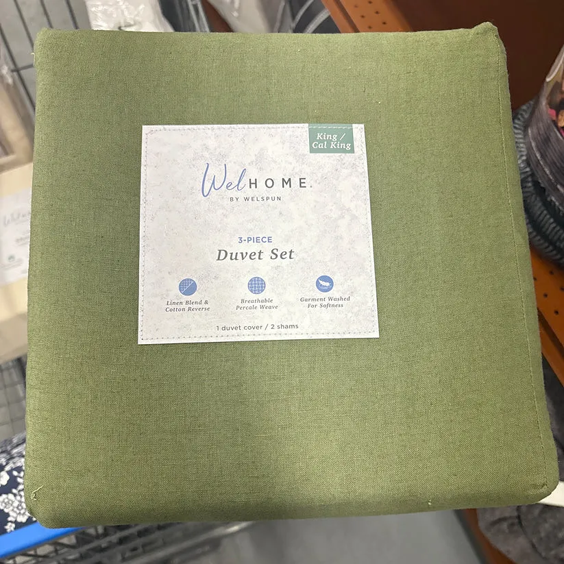 King Size Cotton Linen Relaxed Duvet Cover, 3-piece Set - Green - Image 2