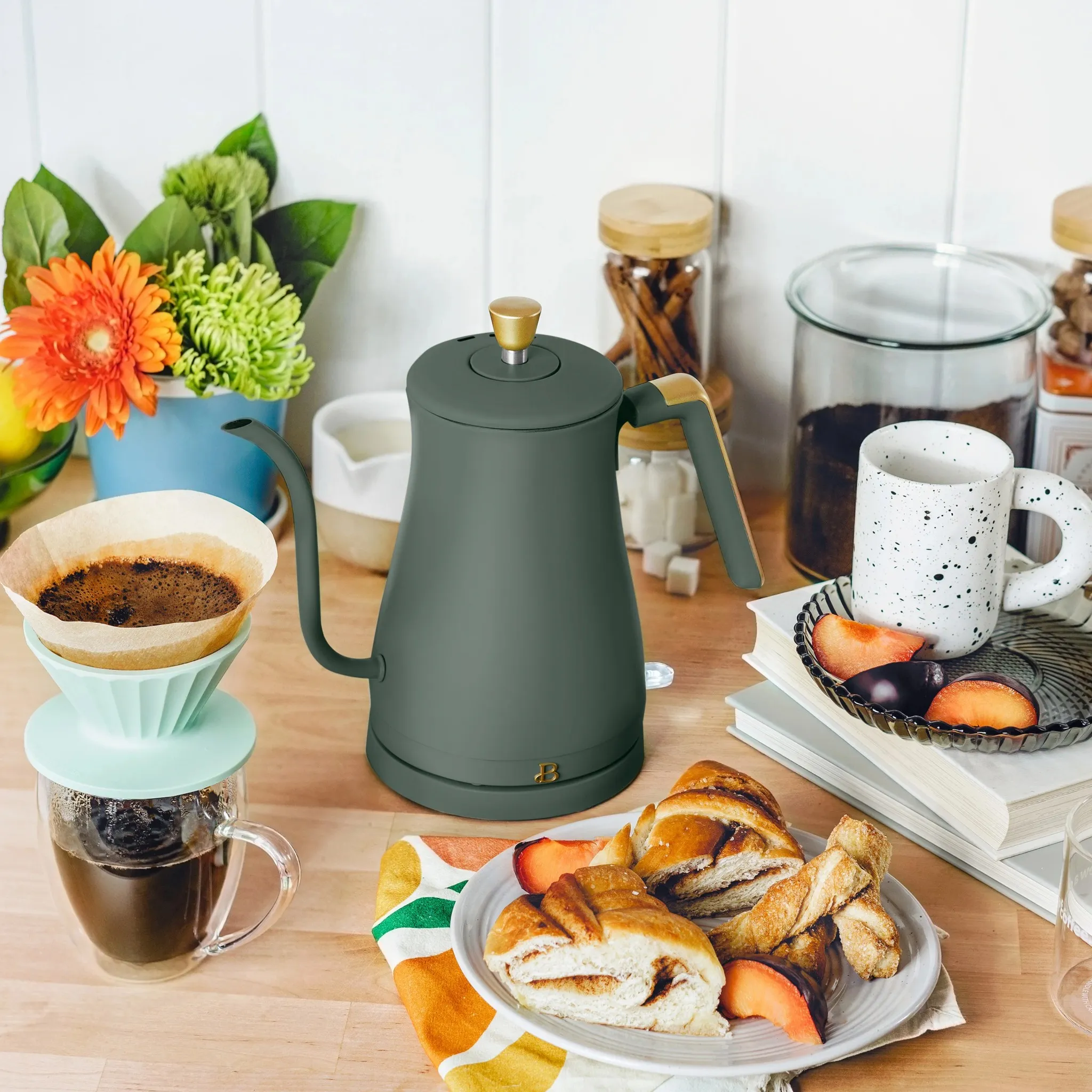 1-Liter Electric Gooseneck Kettle 1200 W, Thyme Green by Drew Barrymore - Image 4