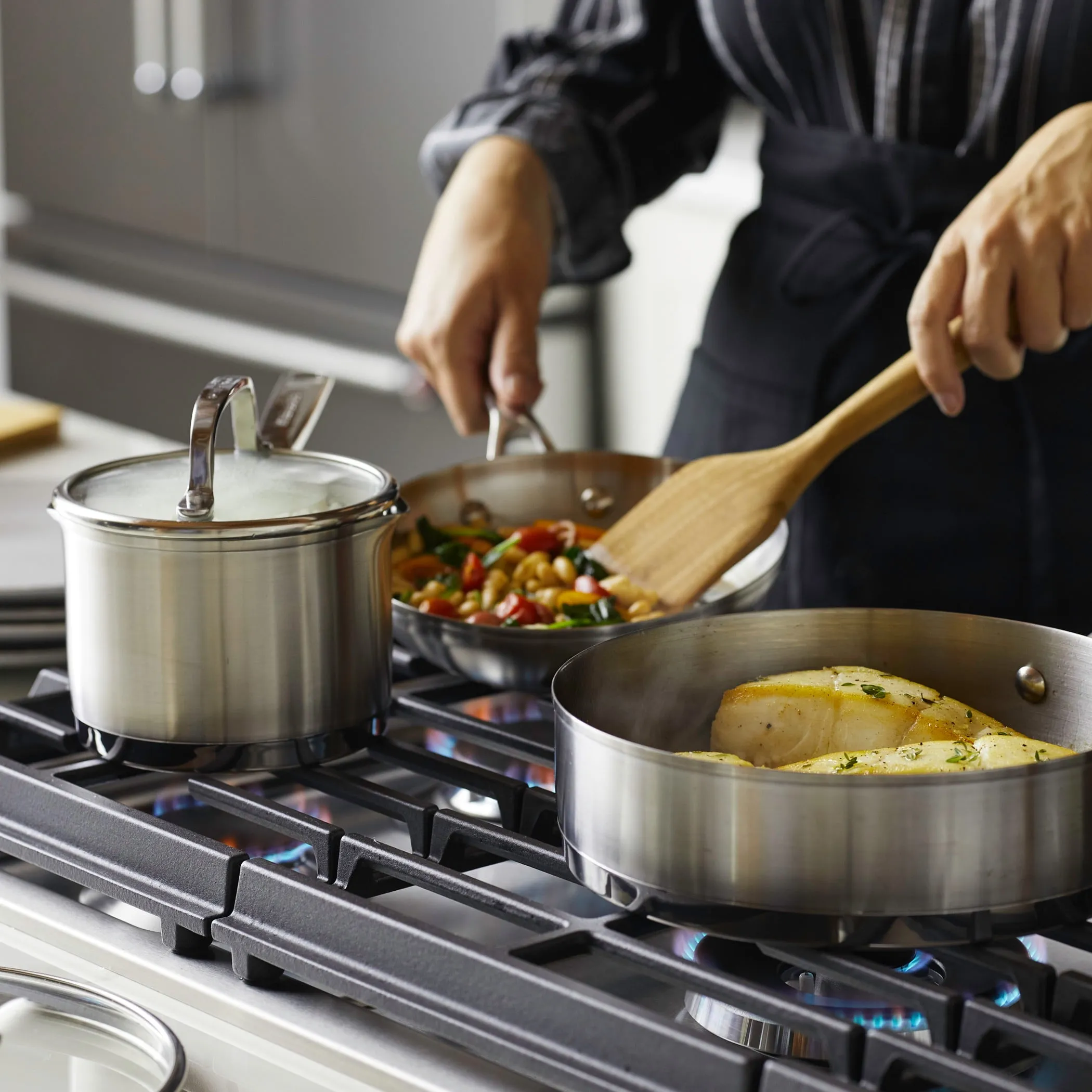 KitchenAid 3-Ply Base Stainless Steel Cookware Set - 11 Piece - Brushed Stainless Steel - Image 5