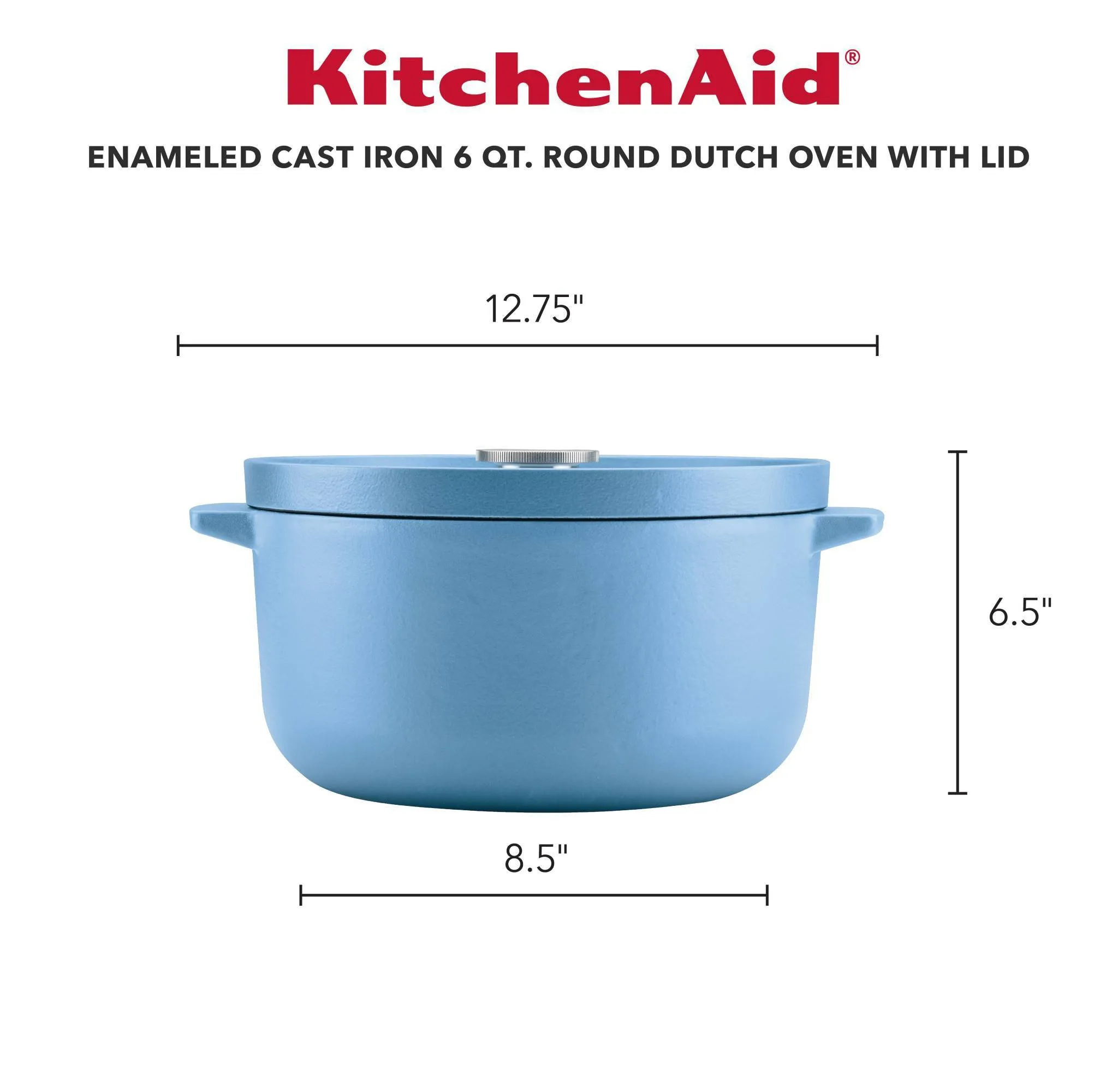 KitchenAid Cast Iron Enamel Blue Velvet 6 Qt. Covered Dutch Oven - Image 6