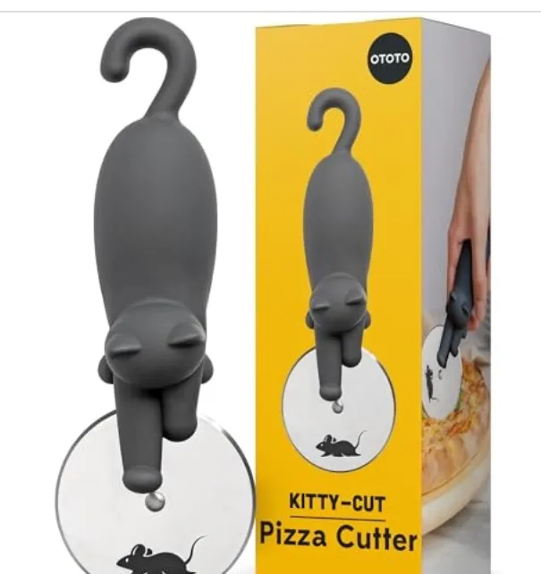 Kitty Cut Pizza Cutter: Stainless Steel Blades, Hand Wash, Hanging Storage, Black, 8.63" Height, 2.69" Length