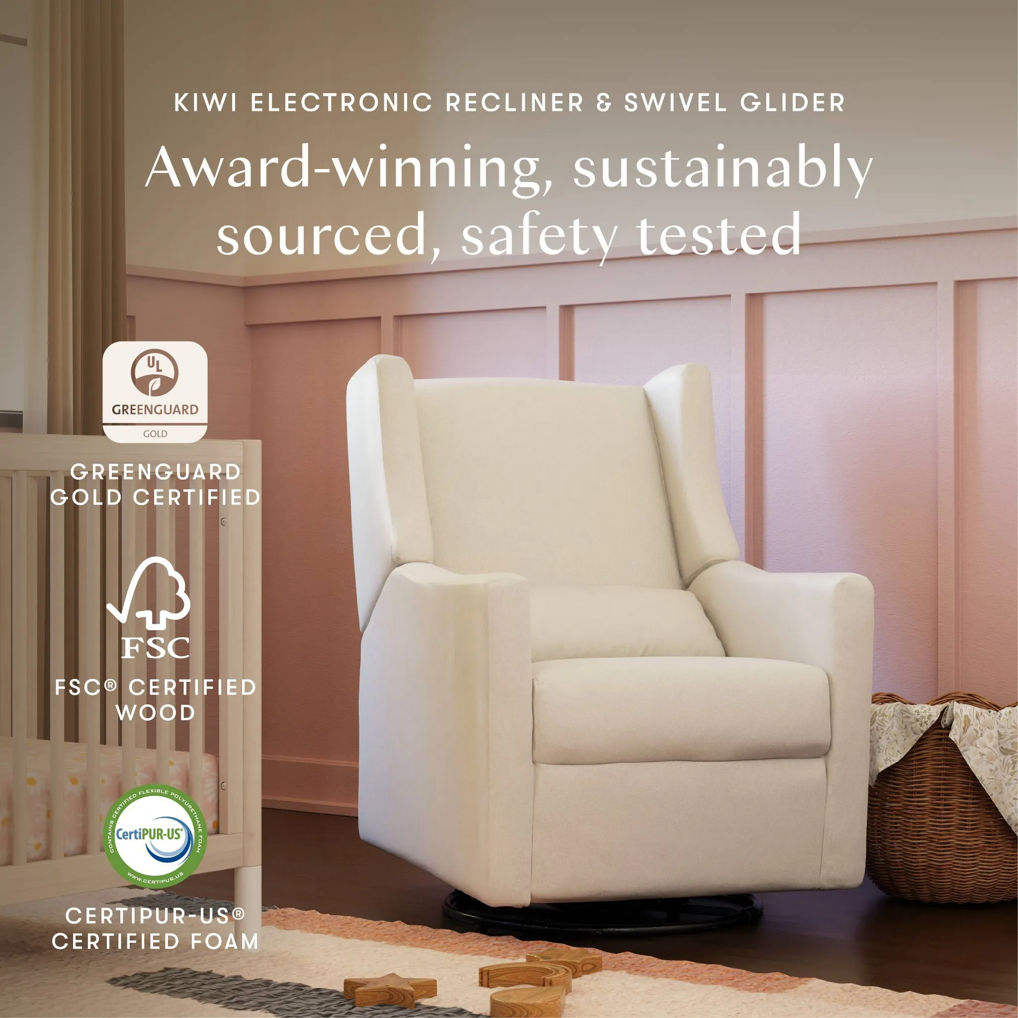 Kiwi Electronic Recliner and Swivel Glider with USB port - Performance Cream Eco-Weave - Image 4