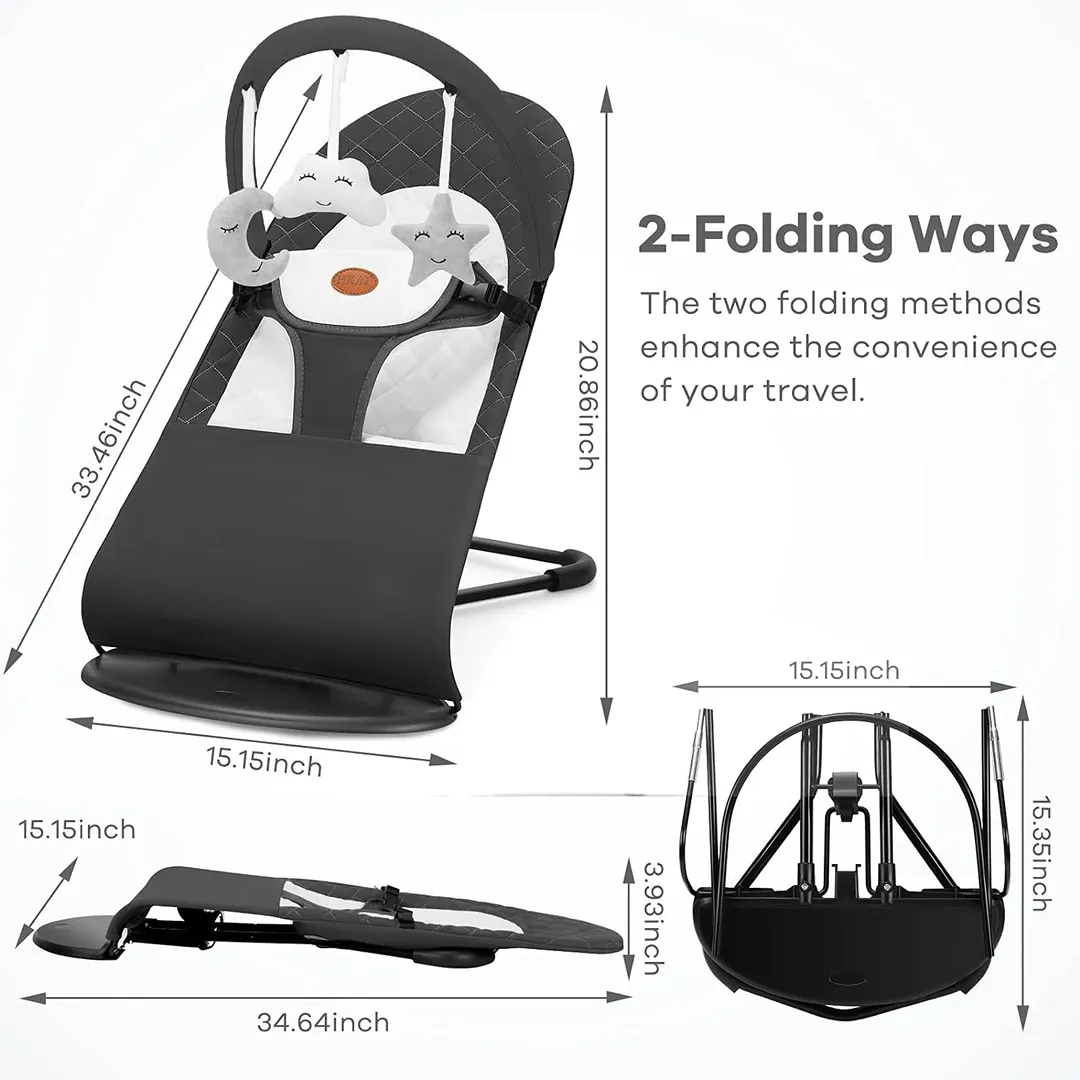 kmaier Baby Swing for Infants, Baby Delight Bouncer Seat Fixed with Swing Toys - Dark Gray - Image 3