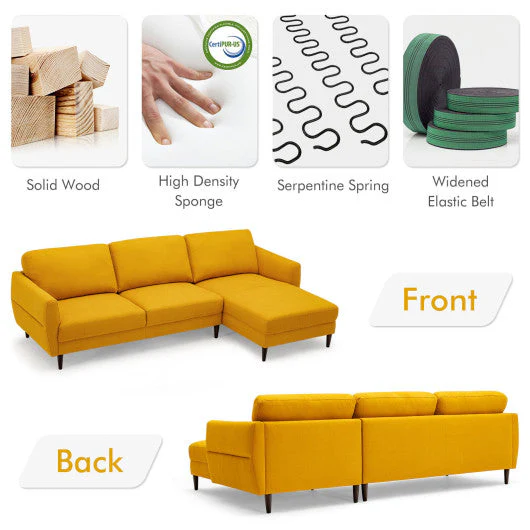 L-Shaped Fabric Sectional Sofa With Chaise Lounge and Solid Wood Legs-Yellow - Image 5