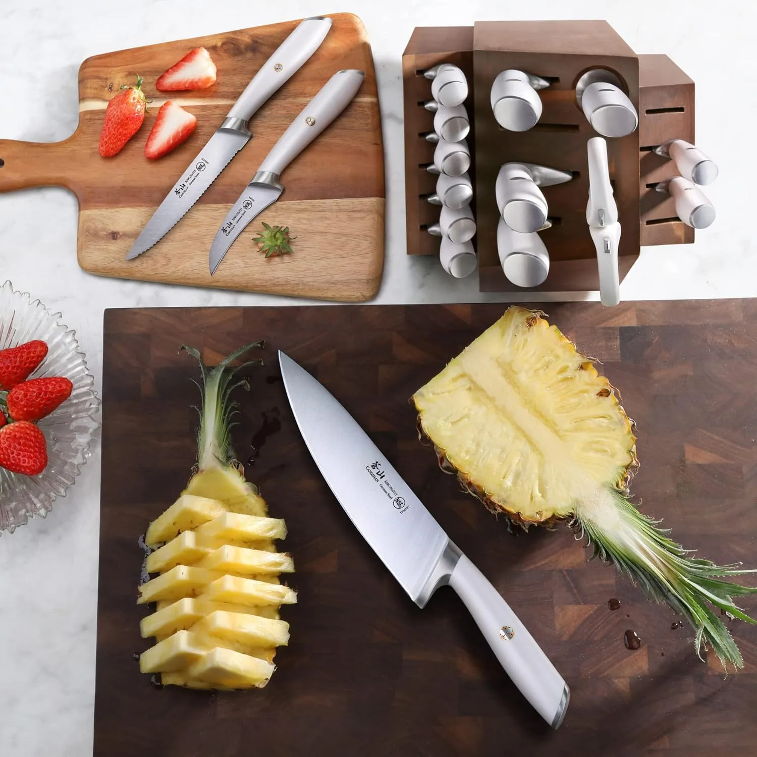 L1 Series 17-Piece German Steel Forged Knife Block Set - White - Image 4