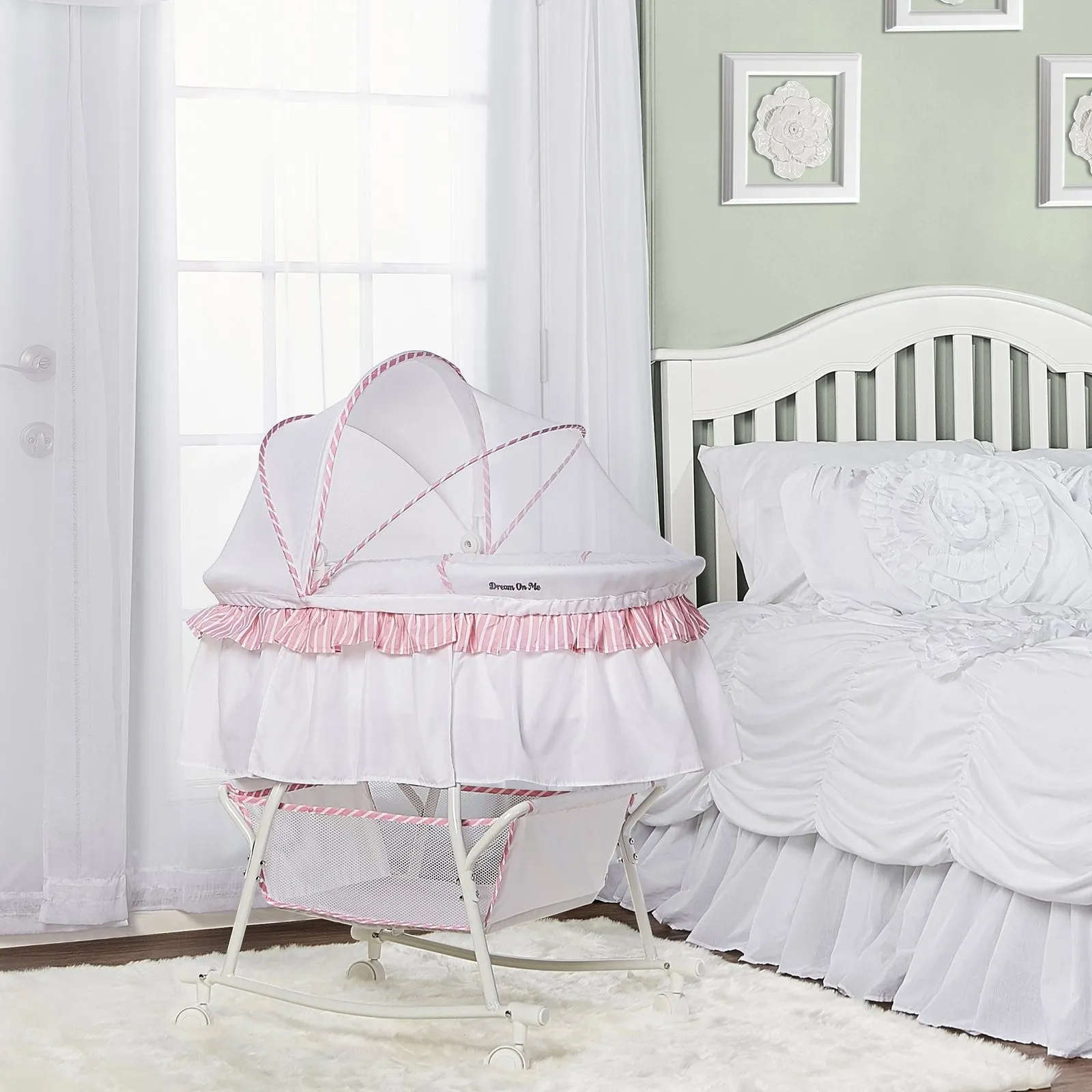 Lacy Portable 2-in-1 Bassinet & Cradle, Pink/White - Image 4