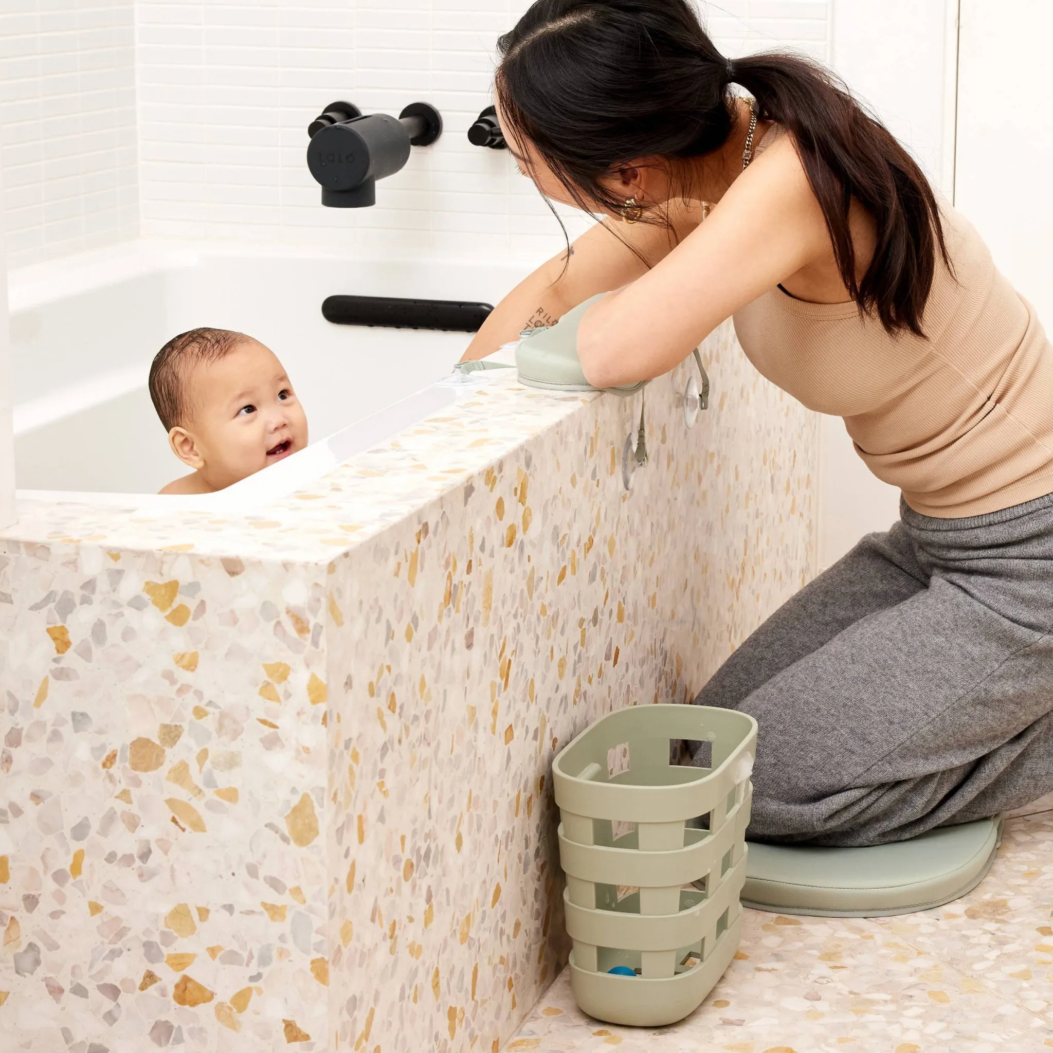 Lalo Baby Bath Knee and Elbow Saver Set - Sage Green - Image 4