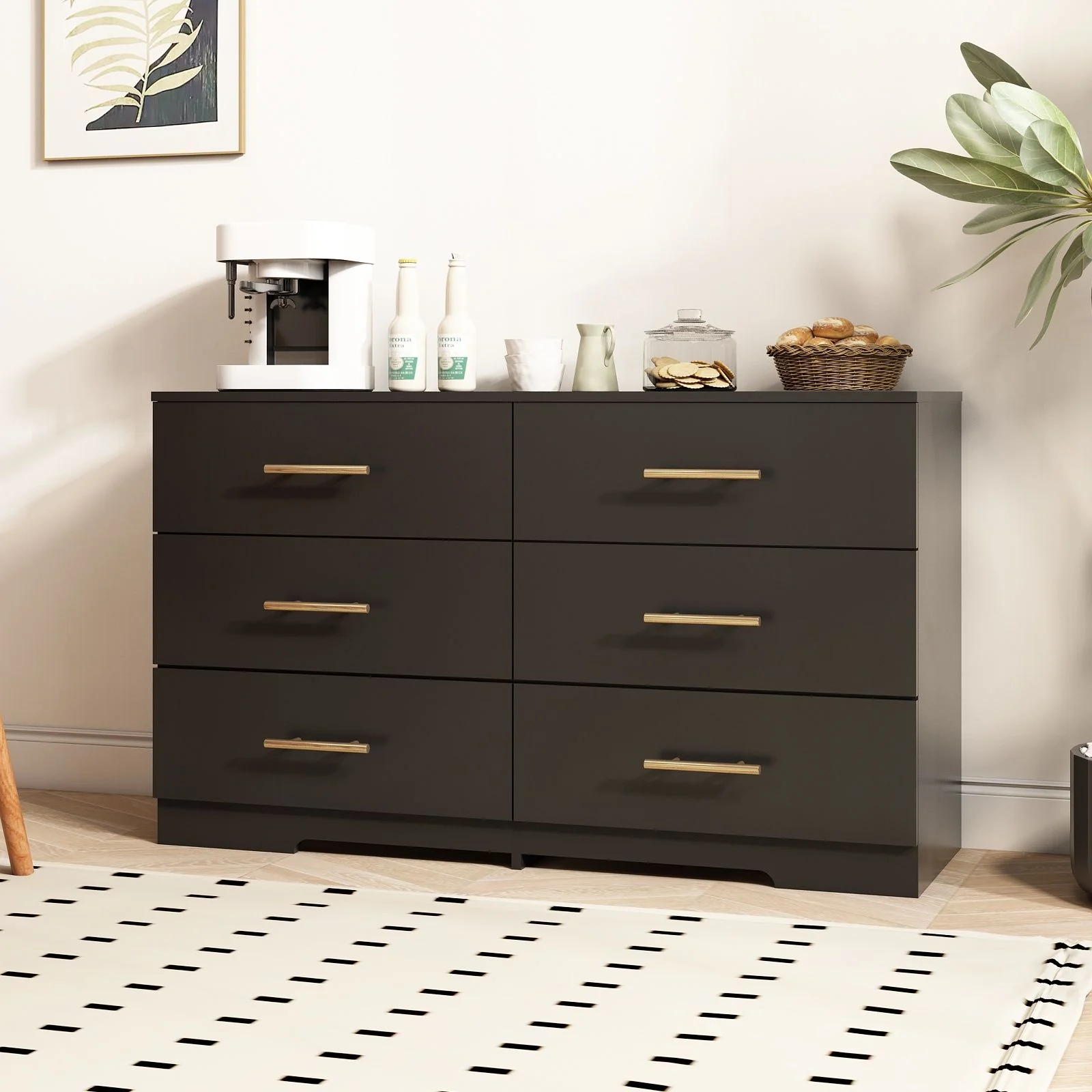 Large 6 Drawers Chest of Drawer Dressers Table With Golden Handle - Image 2